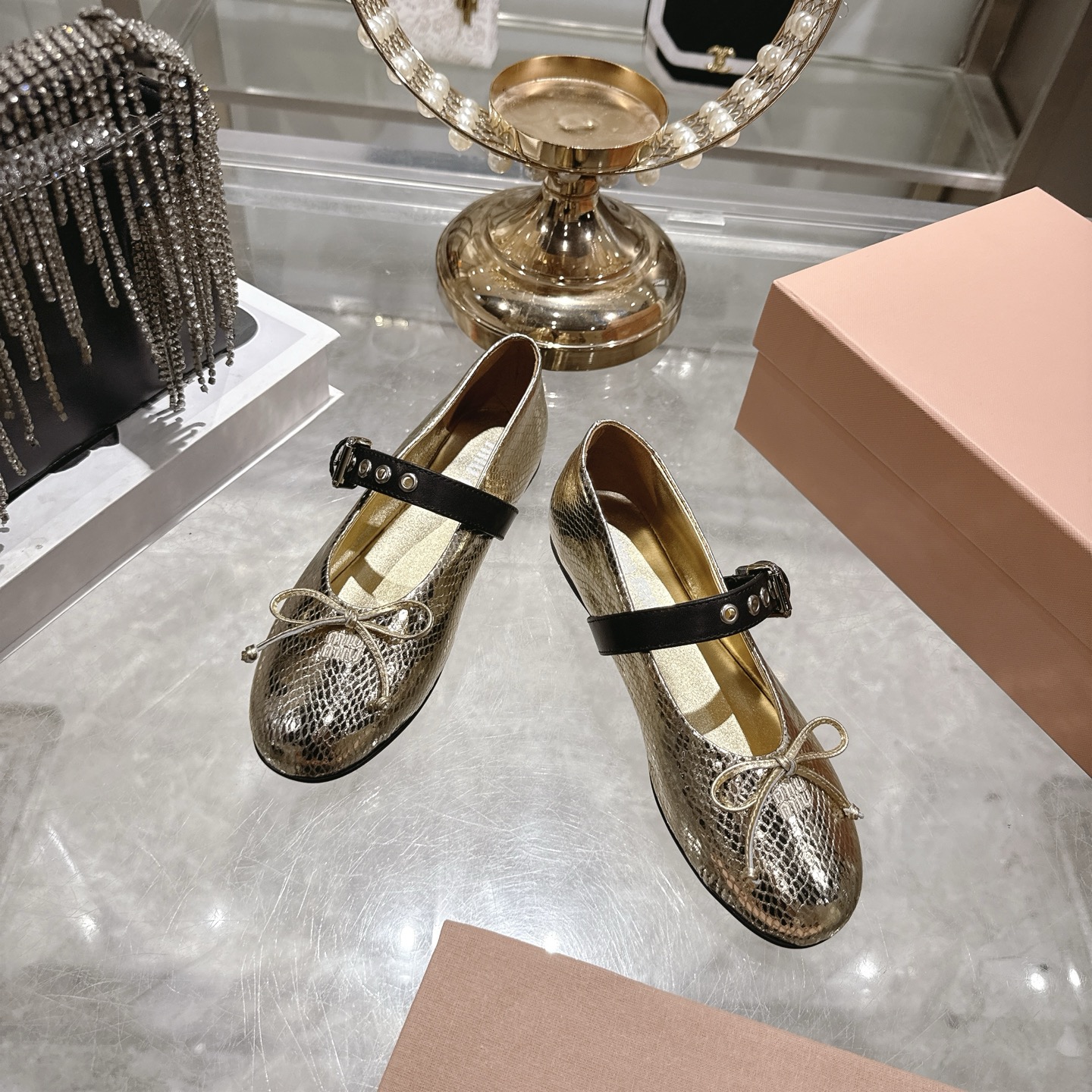 [TOP] Miu Miu Mary Jane Shoes - Gold - 711 Luxury