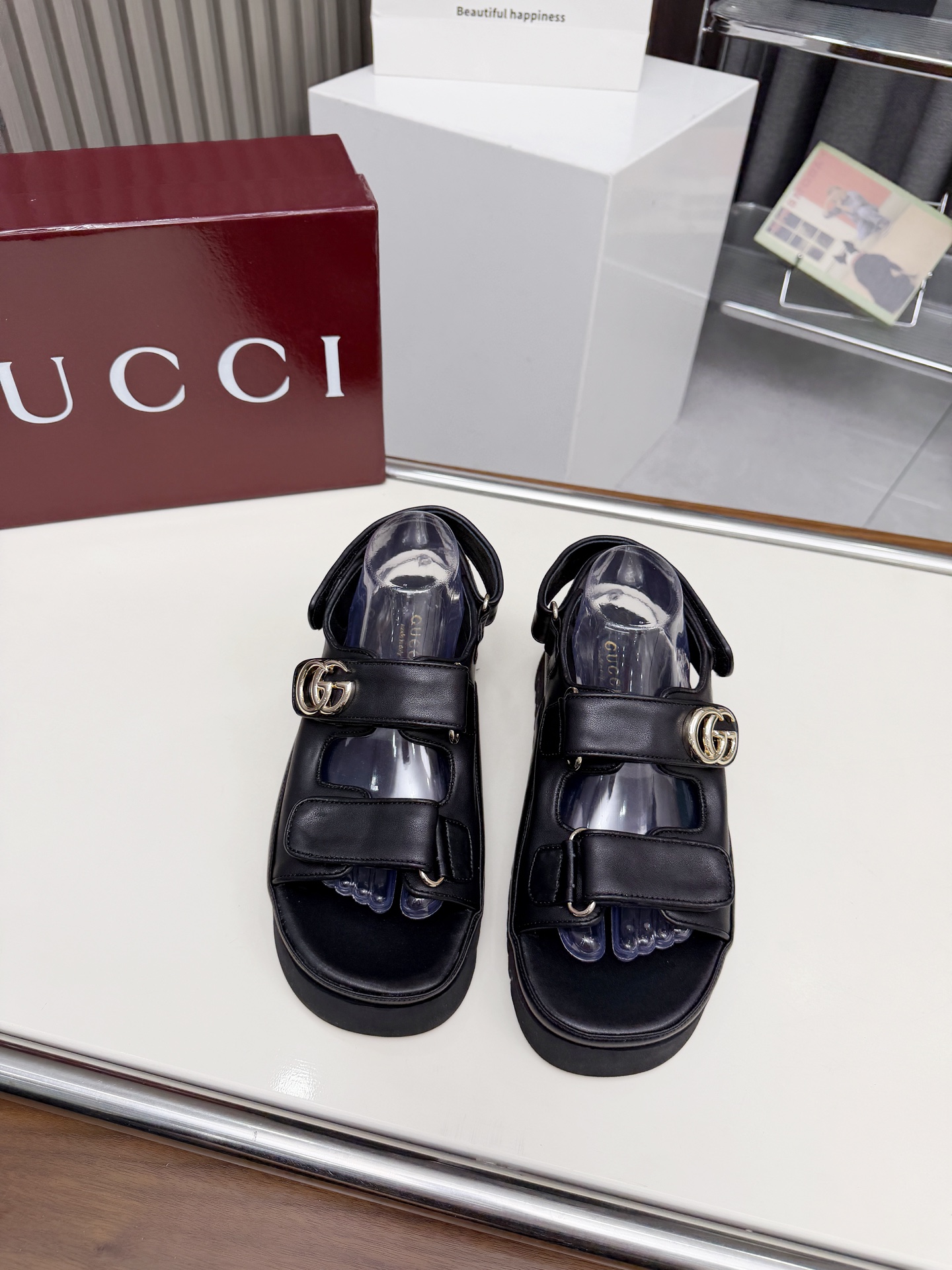 [TOP] GUCCI Velcro Thick-soled Sandals - Black - 711 Luxury
