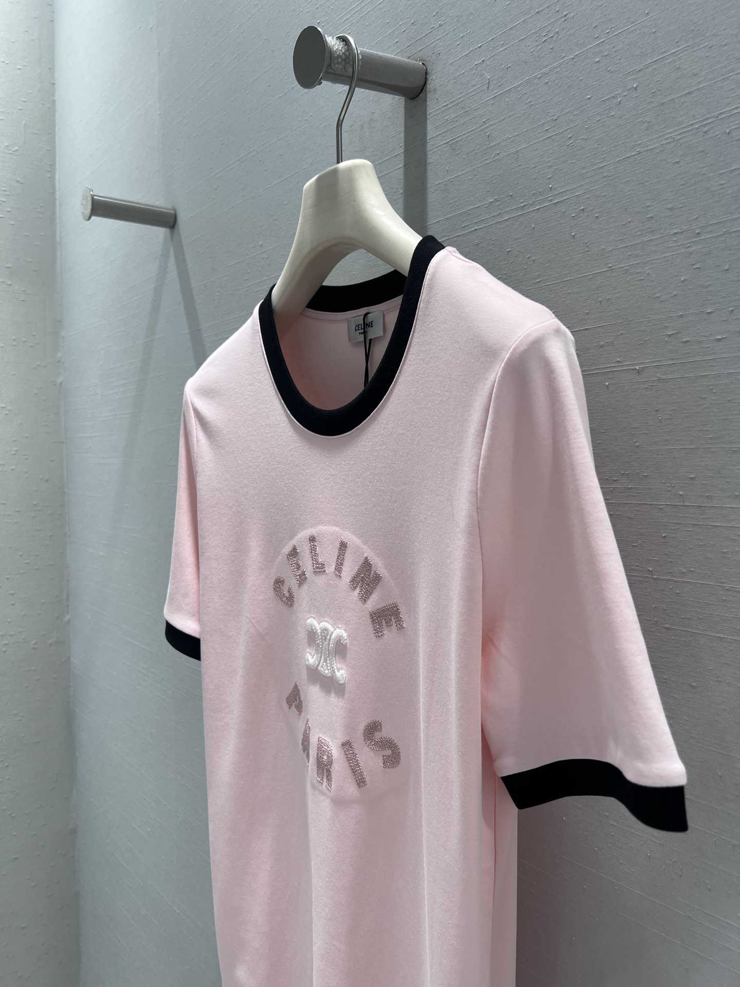[TOP] CELINE Color Block Collar T-Shirt - Pink