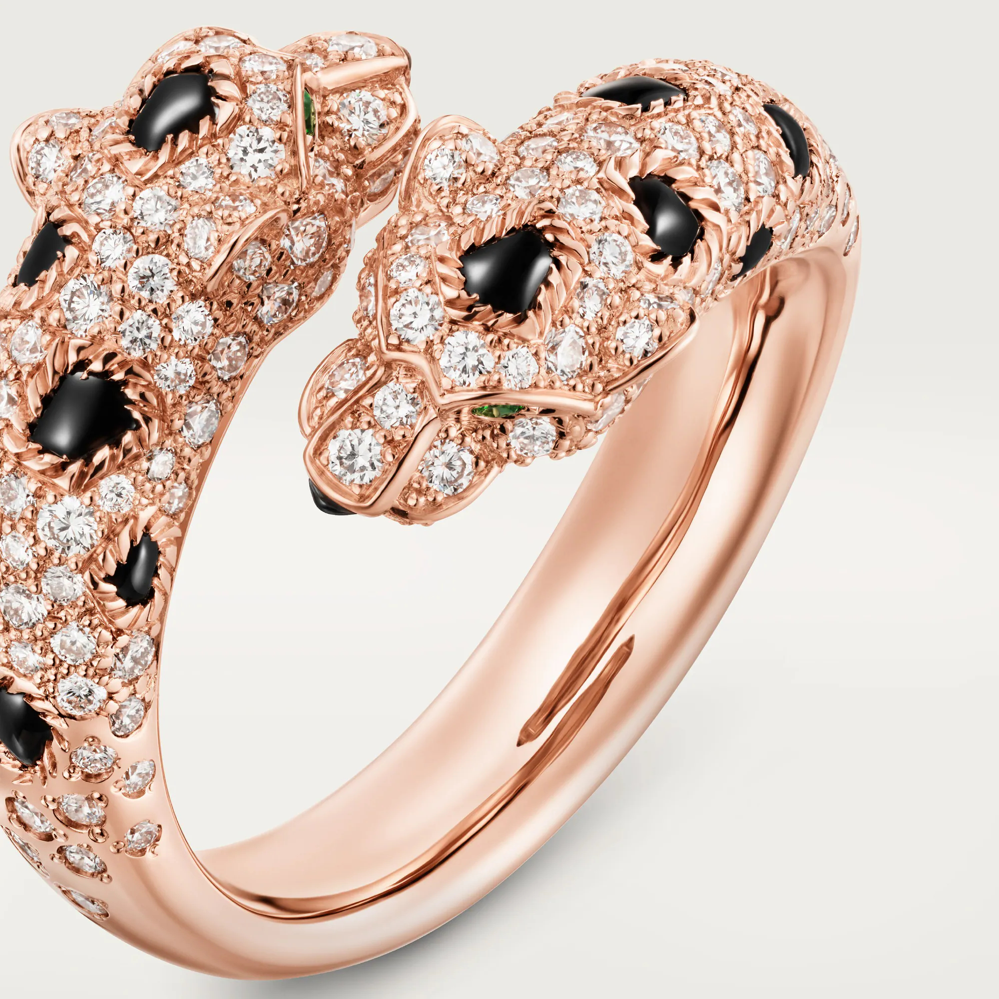Carty Panther Motif Ring, Rose Gold, Double Head ,Semi-Paved
