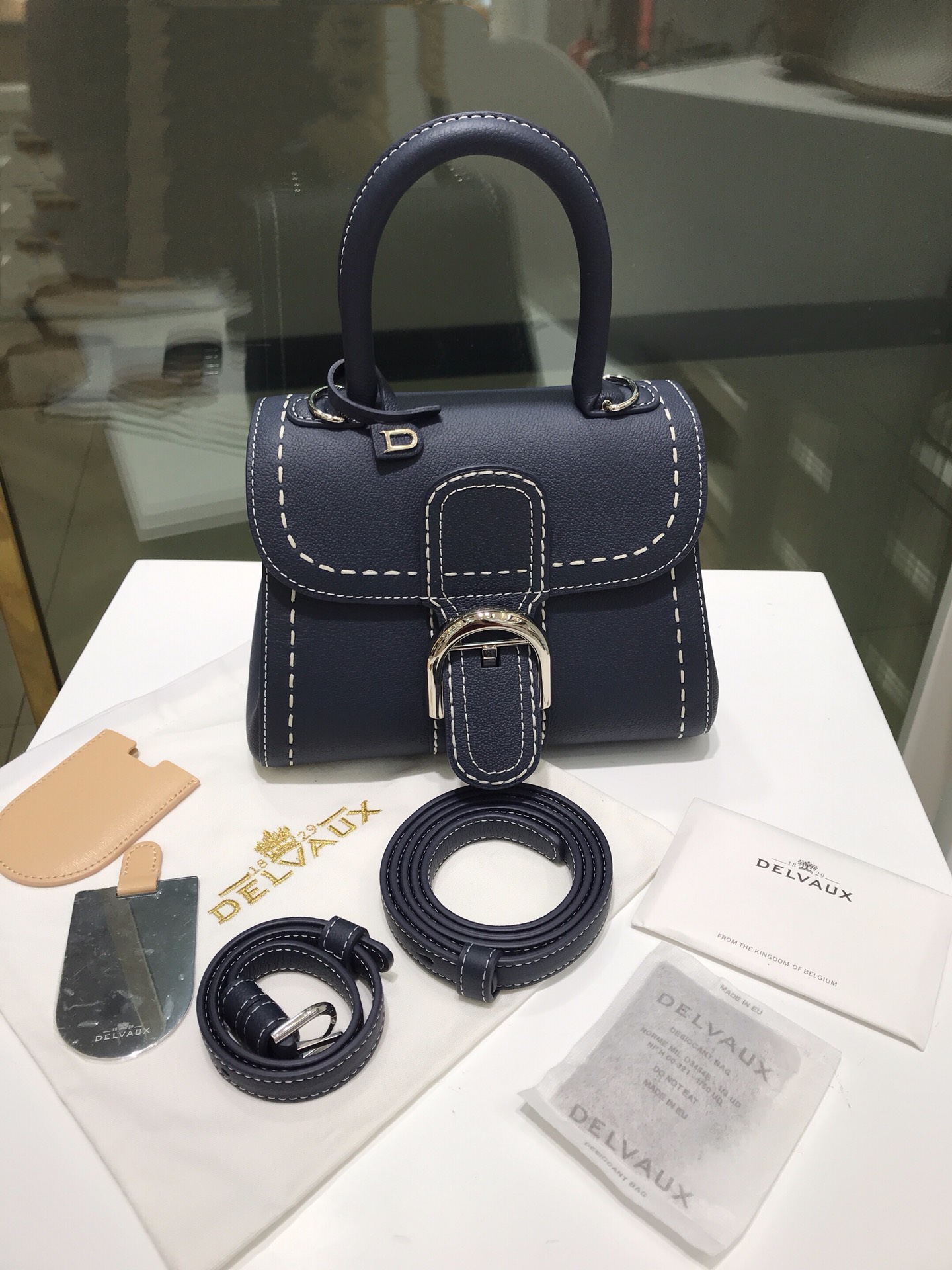 [TOP] Delvaux Brillant Bag Togo Leather 20*12*15.5cm - Dark Blue - 711 Luxury