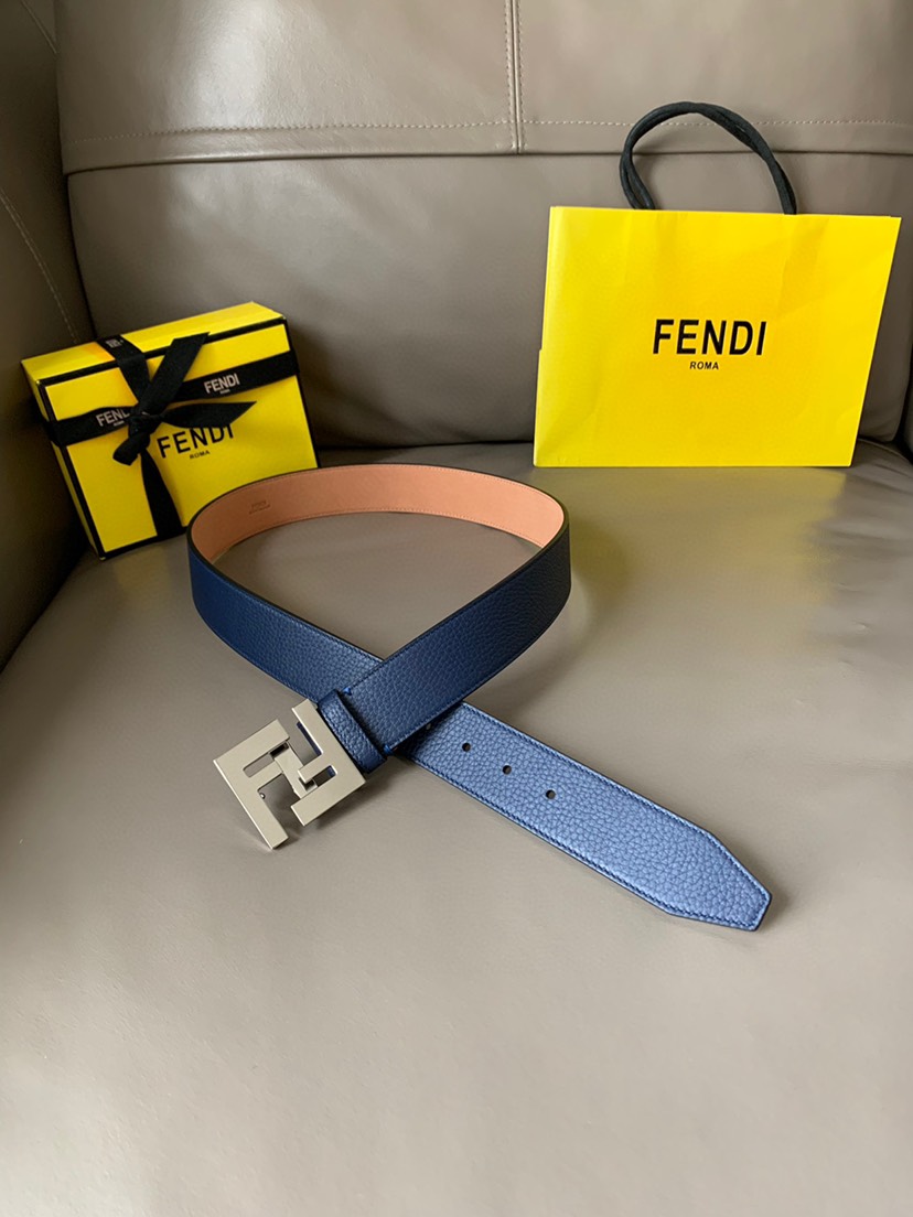 [TOP] FENDI Men's Belt Cowhide 4cm - Blue and Pink - 711 Luxury