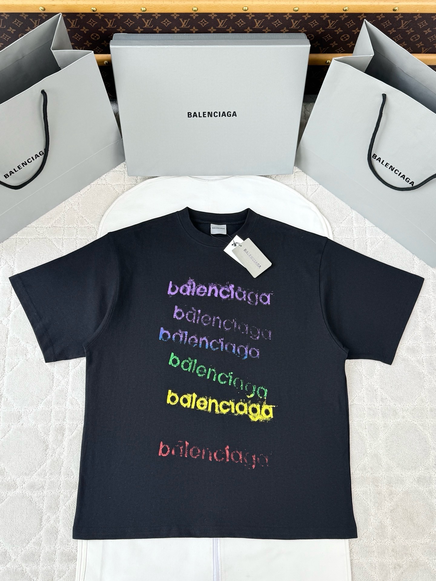 Balenciaga Accessory Balenciaga Rainbow Multi-layered Distressed Letter Short Sleeves #394398 View 2 | Nigo Office
