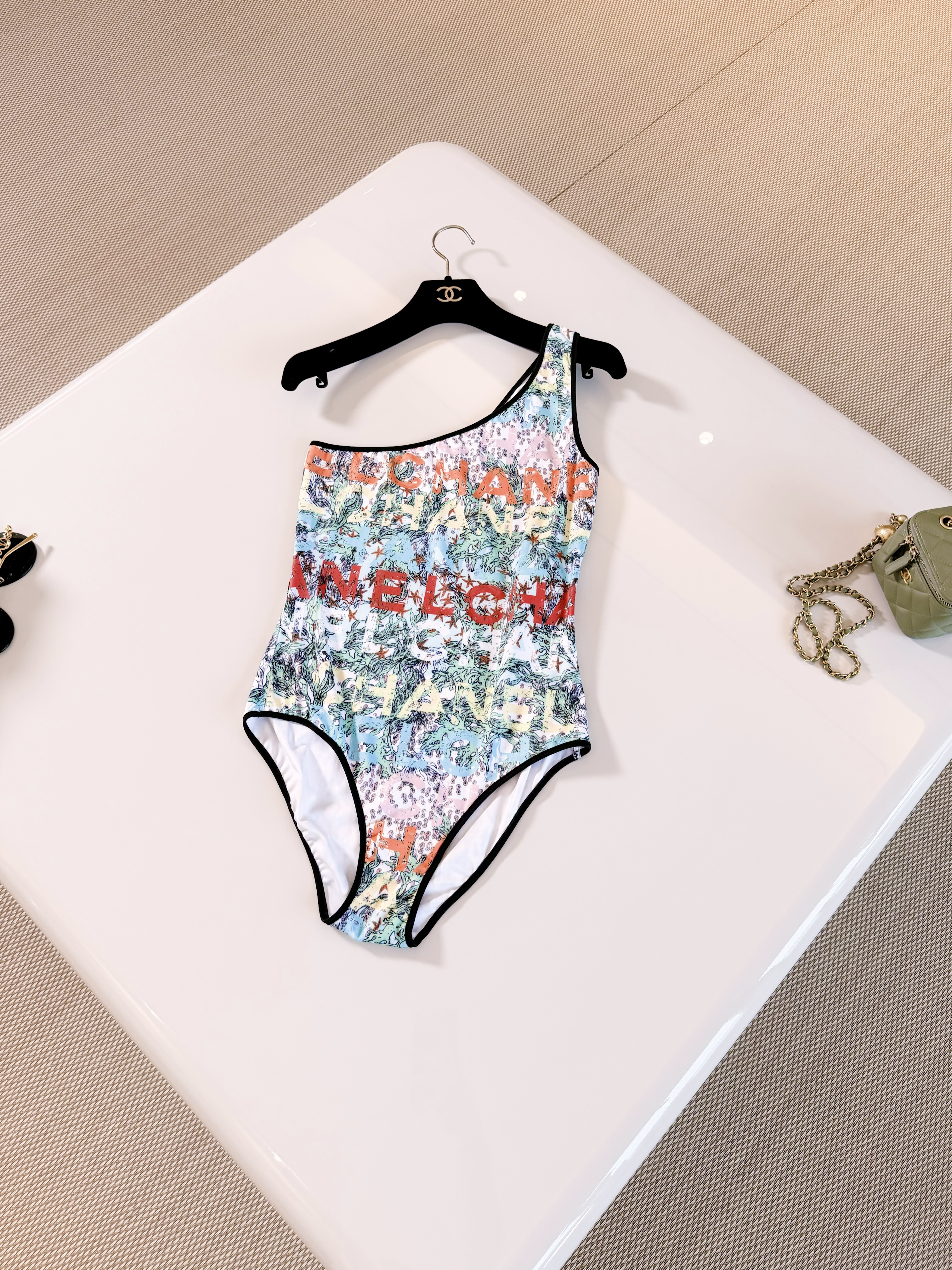 Chanel Clothing Chanel CC Beach Graffiti Off-shoulder Swimsuit#390341 View 2 | Nigo Office