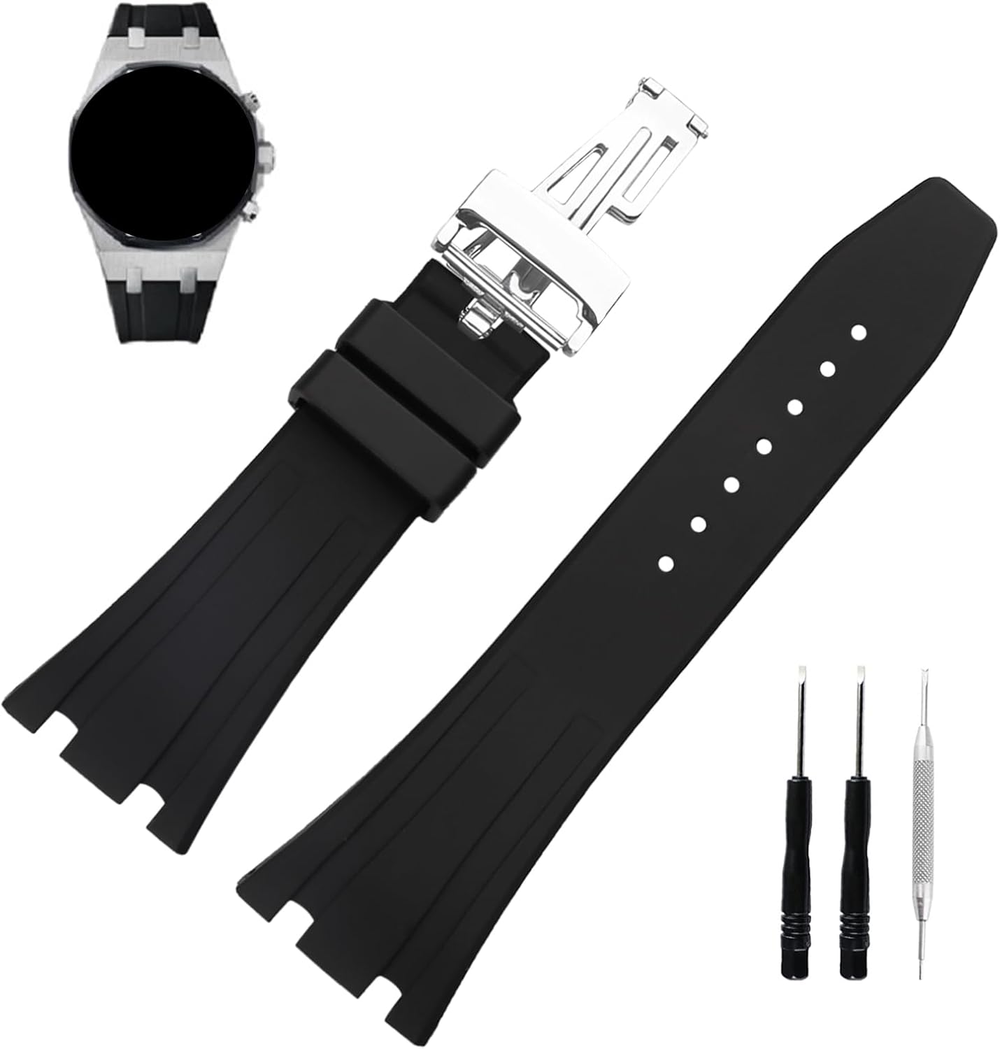 MMBAY Rubber 26MM Watch Bands Compatible Fit for Audemars Piguet AP Royal Oak Offshore 15703(Women's style) 15400 15202 26331 Silicone Strap Wirstband for Men and Women Waterproof Bracelet Watch accessories