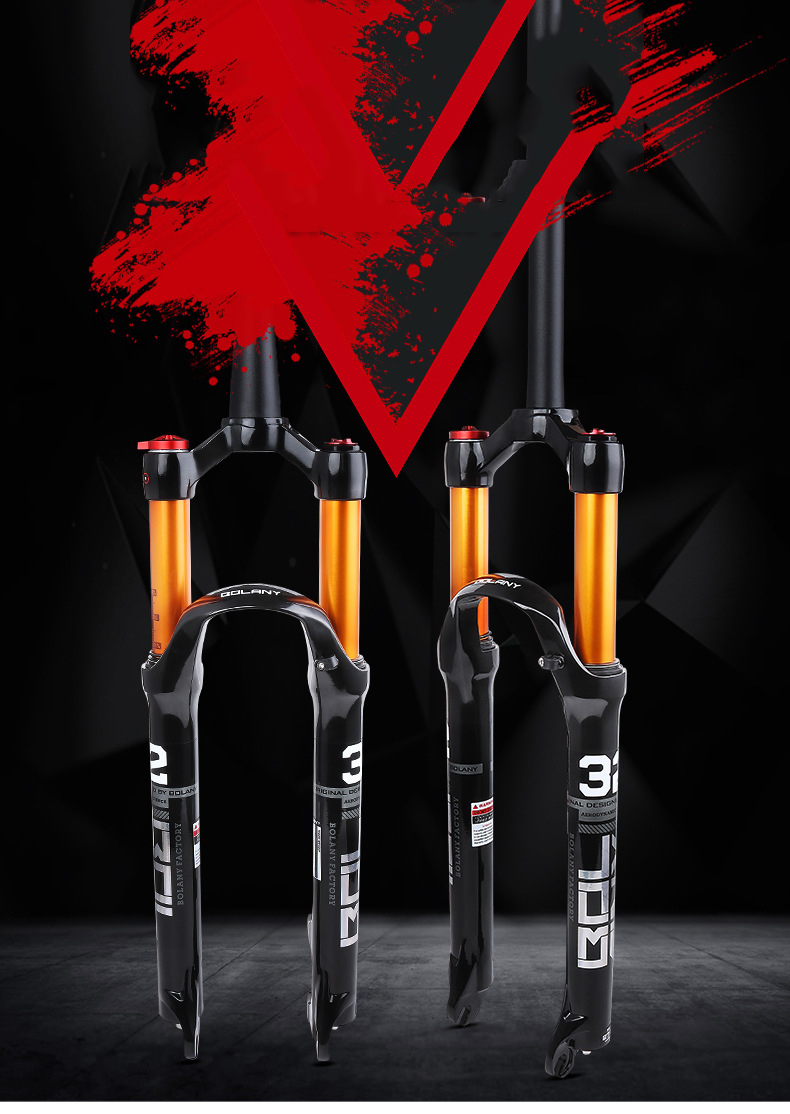 Mountain Bike Suspension Fork – MTB Air Spring Front Fork 26/27.5/29 Inch with Disc Brake, Black & Gold