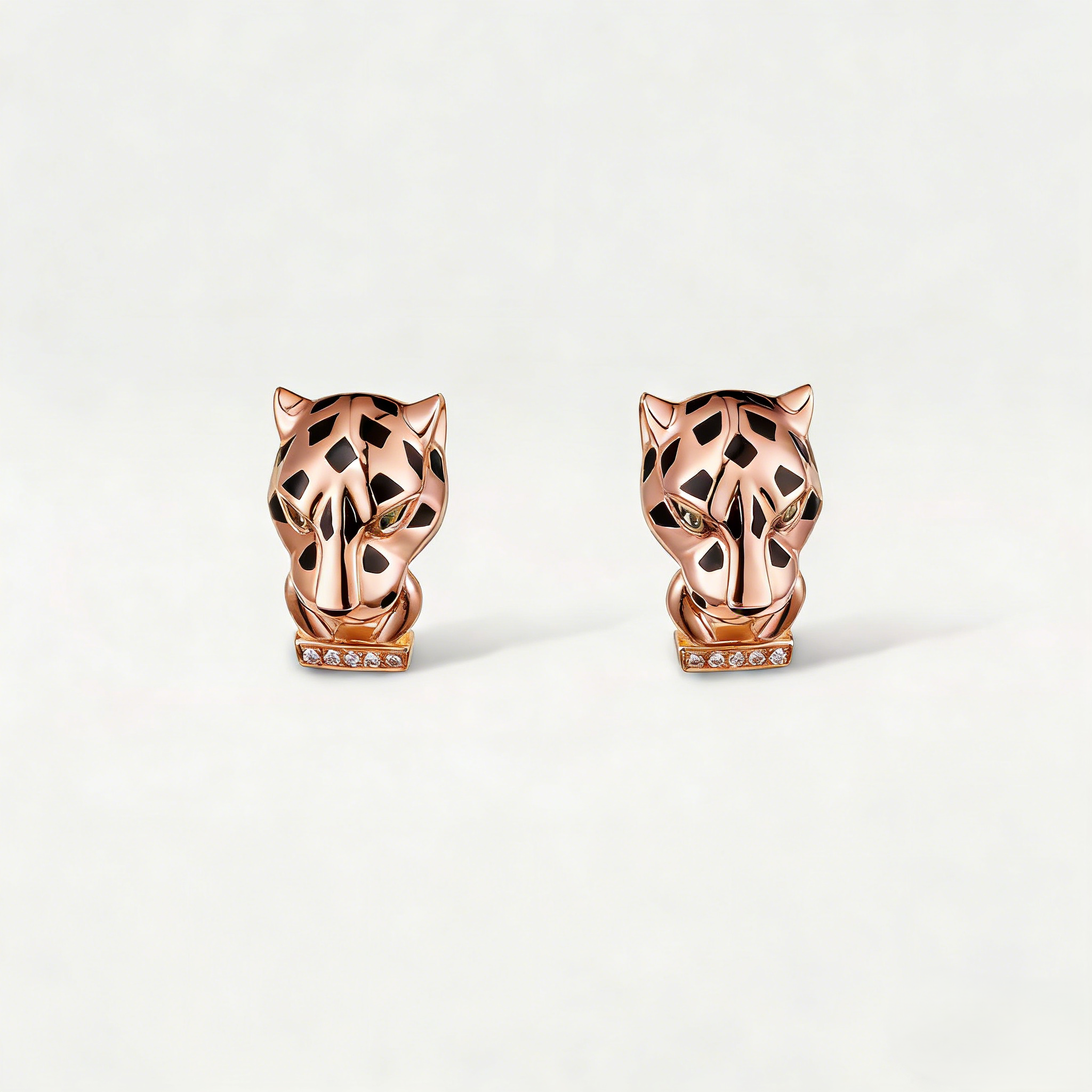Carty Panther Motif Earrings, Rose Gold,  Moissanite