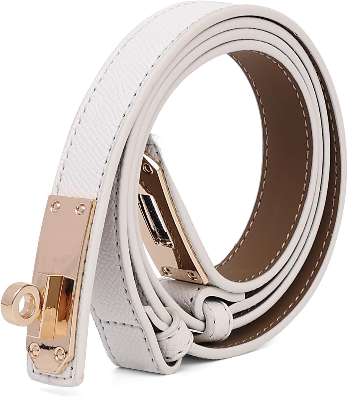Asaloy Women's Thin Leather Belts with Turn Lock Buckle,Belt Women Adjustable for Pants Dresses Jeans Coats