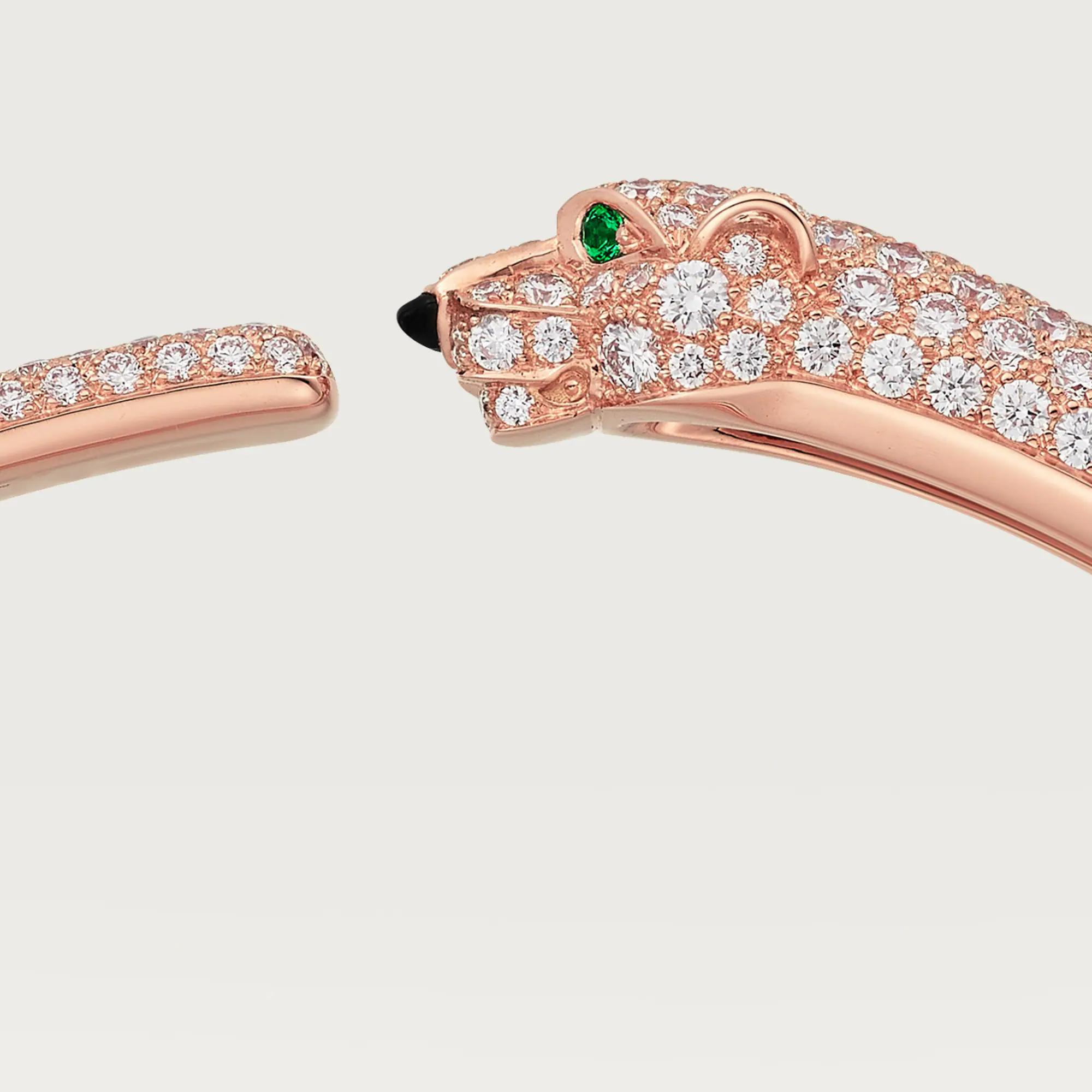 Carty Panther Pure Bracelet,Rose  Gold, Emerald & Moissanite