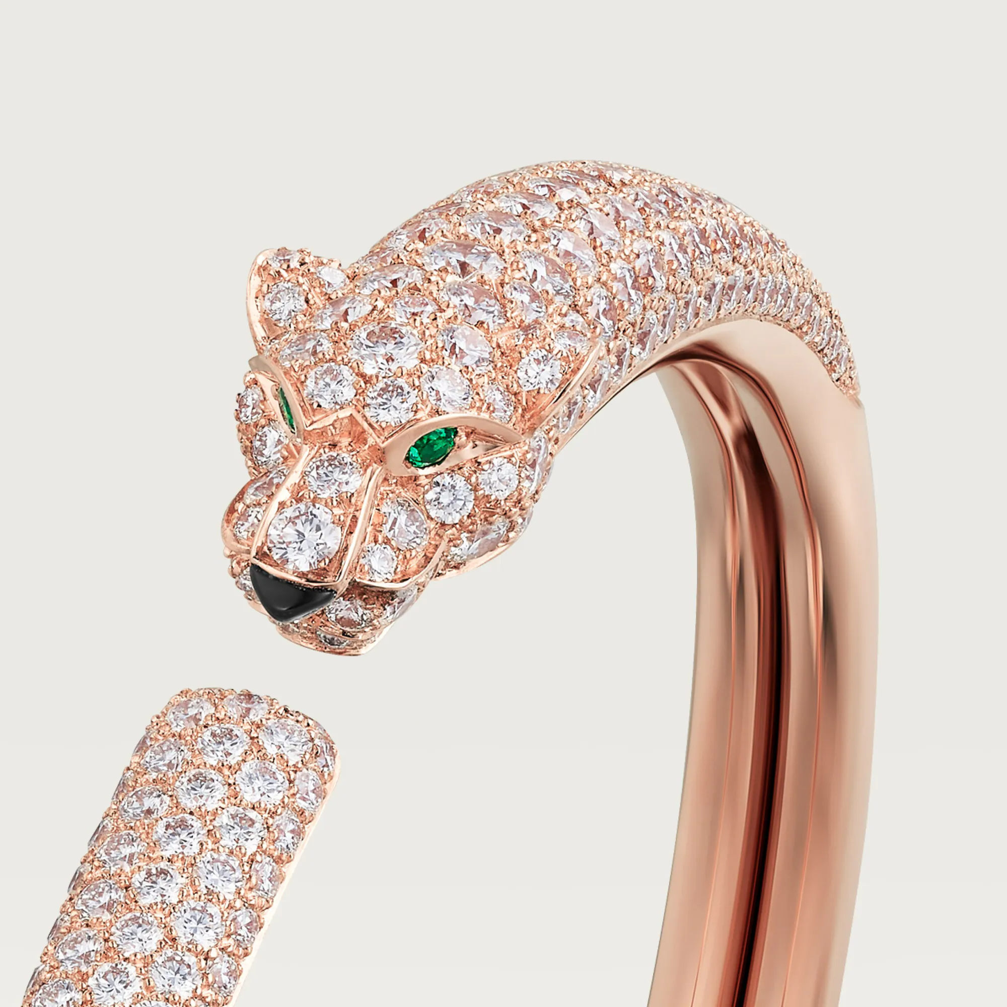 Carty Panther Pure Bracelet,Rose  Gold, Emerald & Moissanite