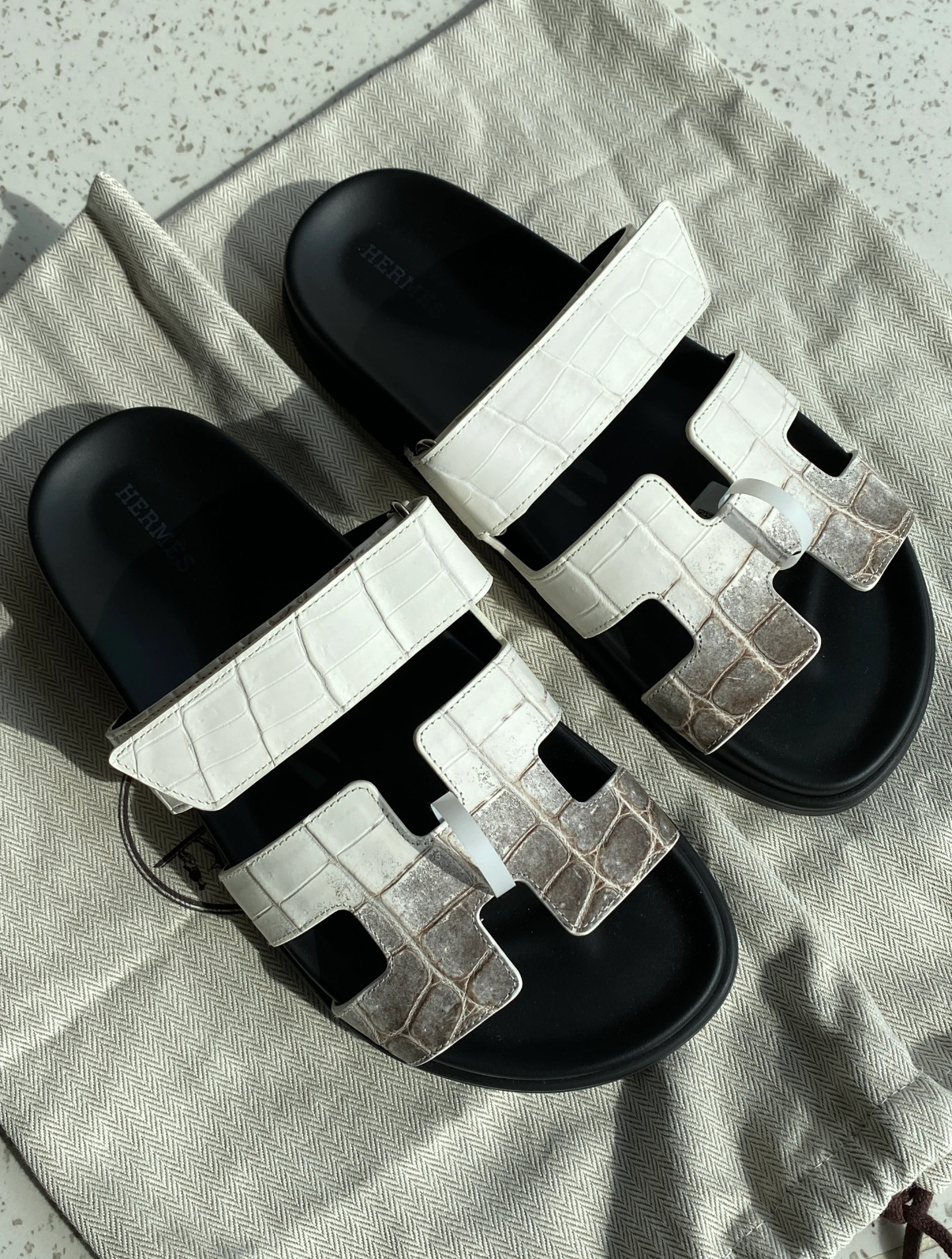 Hermès Himalaya Nile crocodile leather slippers