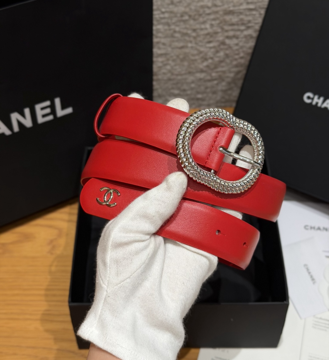[TOP] CHANEL Cowhide Belt 3 cm - Red - 711 Luxury