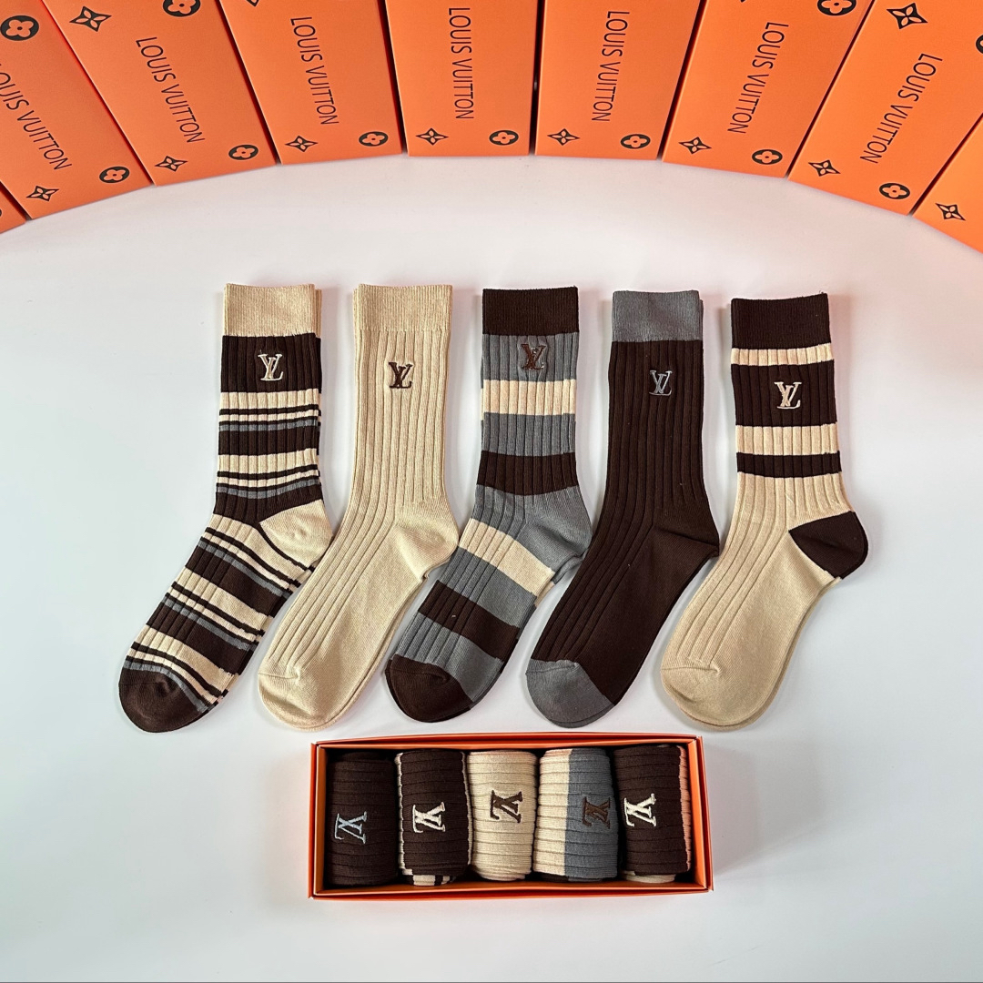 [TOP] Louis Vuitton LV Socks - 5 Pieces as a Set - 711 Luxury