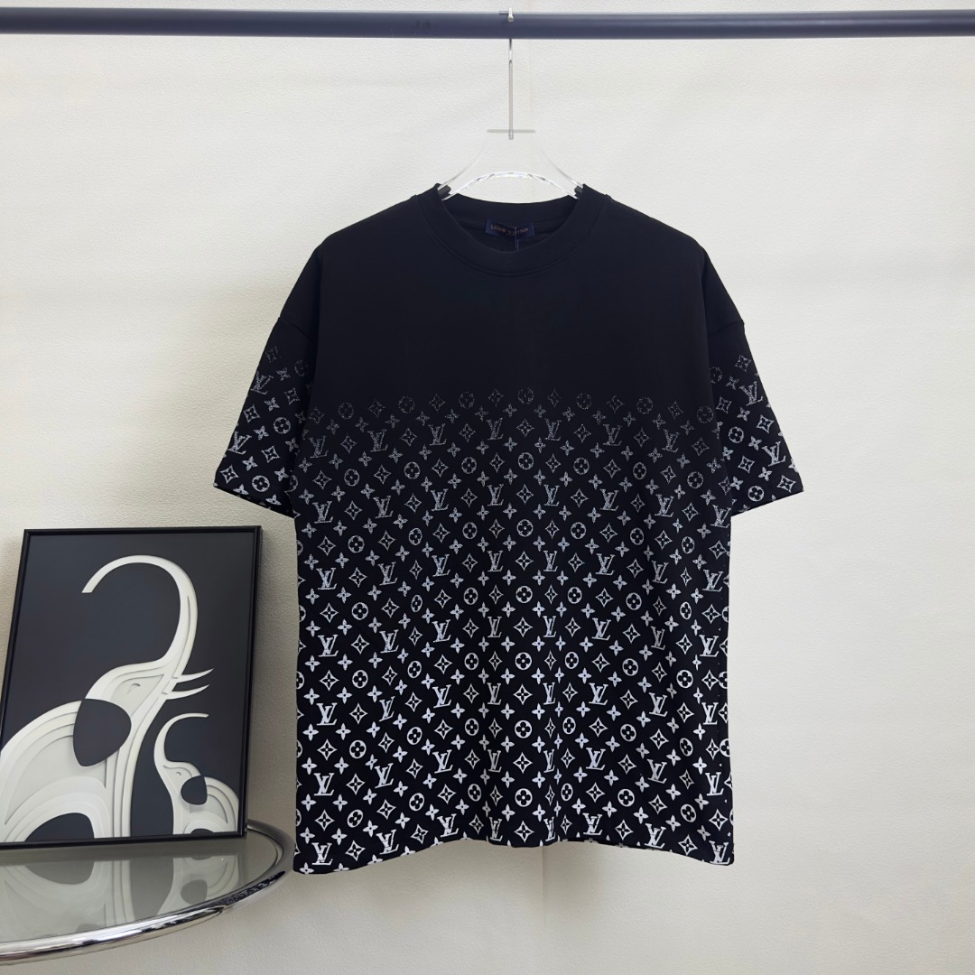 [TOP] Louis Vuitton LV Men's/Women's Printed Short-sleeve T-shirt - Black
