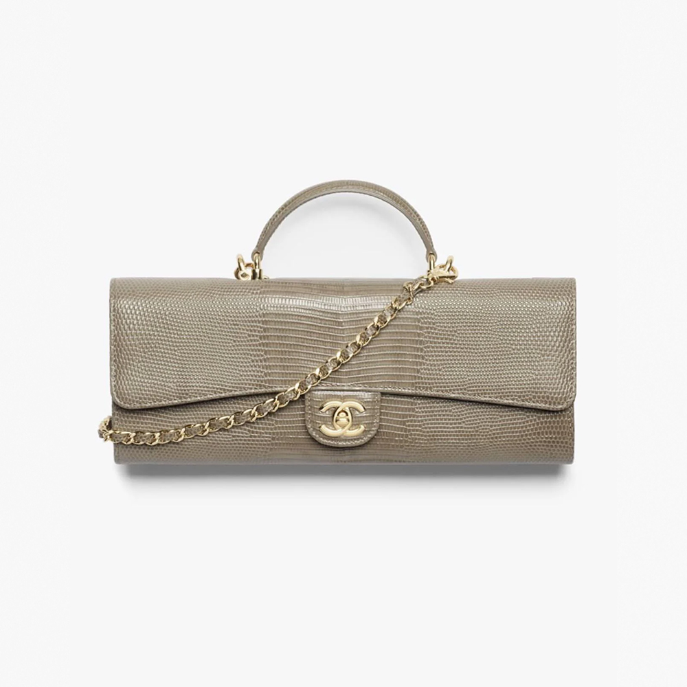 Chanel burgundy Bag CHANEL Clutch With Chain Lizard Embossed Calfskin Gold-tone Metal Dark Burgundy #388440 View 2 | Nigo Off
