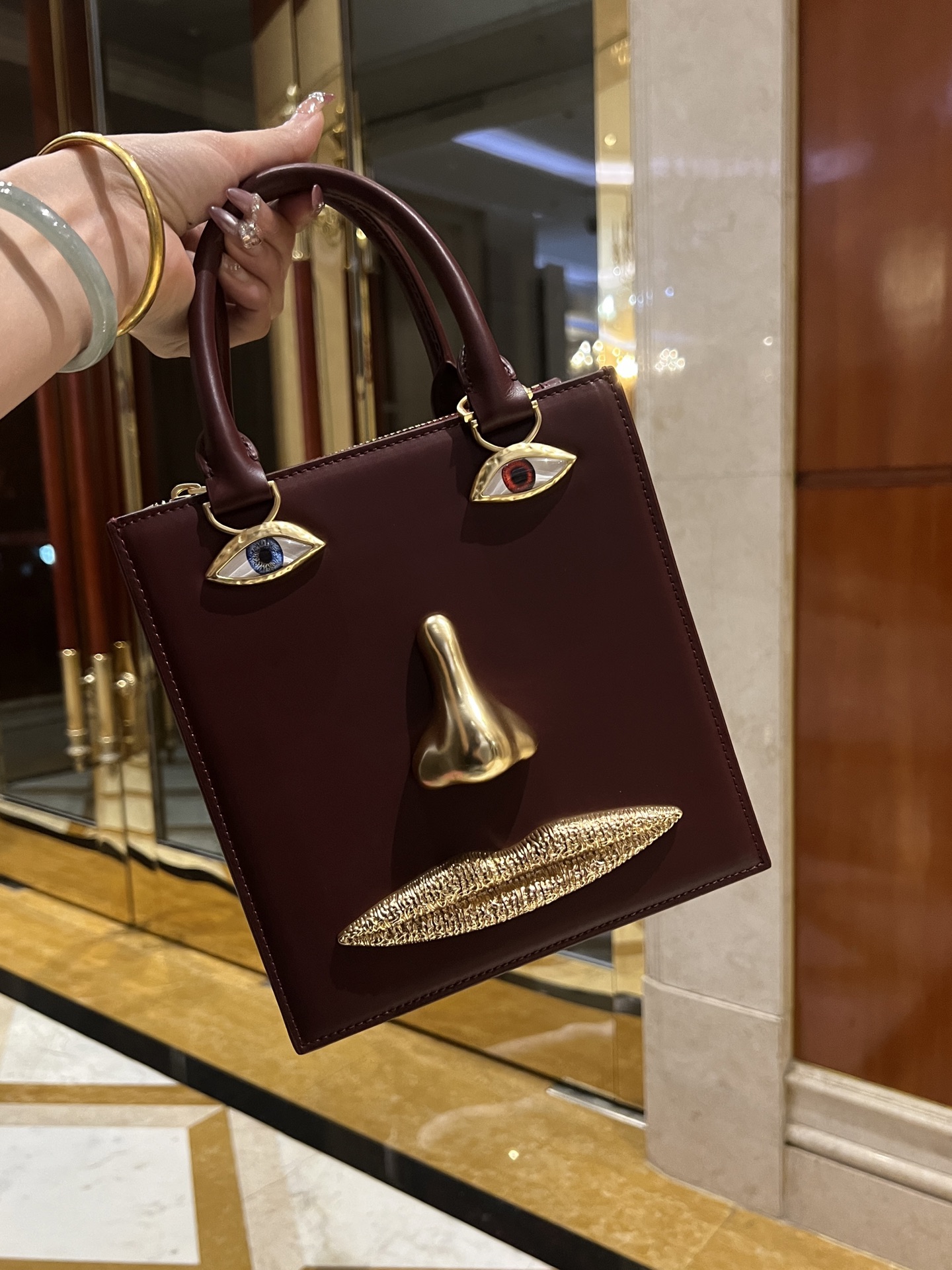 [TOP] Schiaparelli Anatomy Face Bag 20x19x9cm - Dark Red - 711 Luxury
