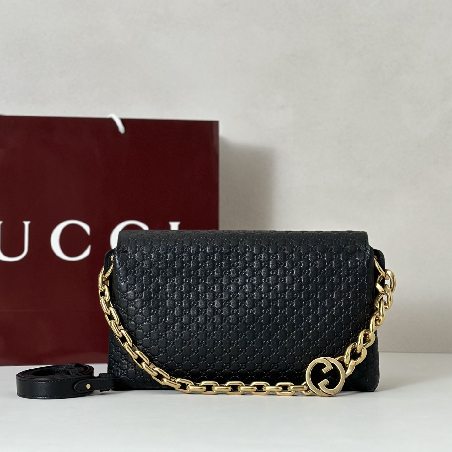 [TOP] GUCCI GG Medium Shoulder Bag with chain 28X16X7cm - Black
