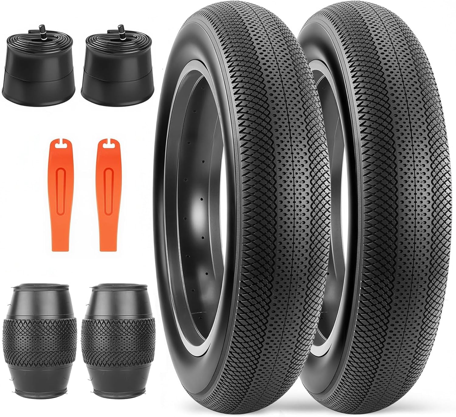 fat bike tire pair with tubeless valves levers and sealant repair kit