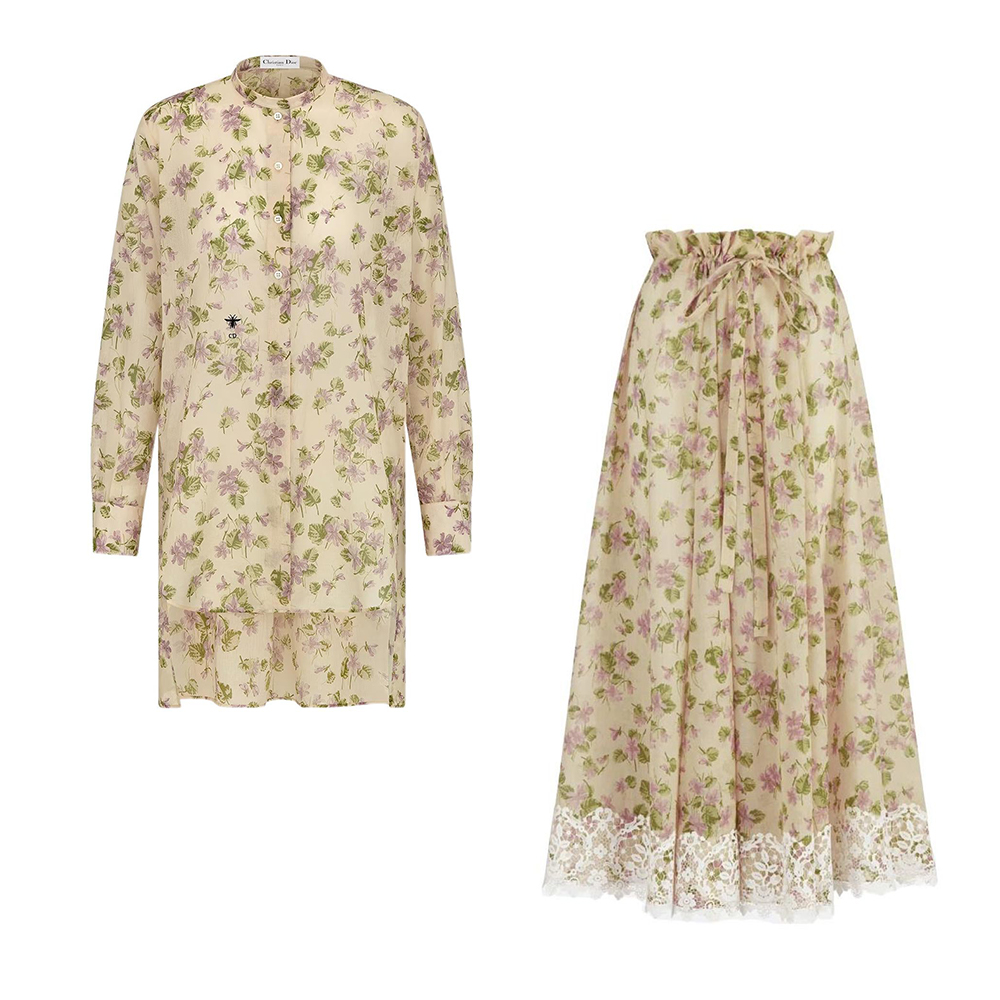 DIOR Allover Printed Buttoned Shirt and Mid-Length Skirt #383885