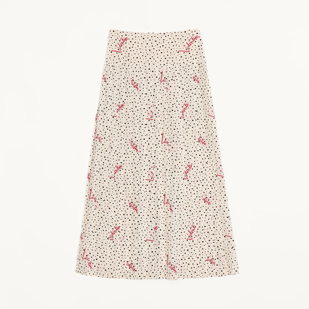 Valentino Plusdepois Bubble Print Crepe De Chine Skirt for Woman in Vanilla Multicolor #383497
