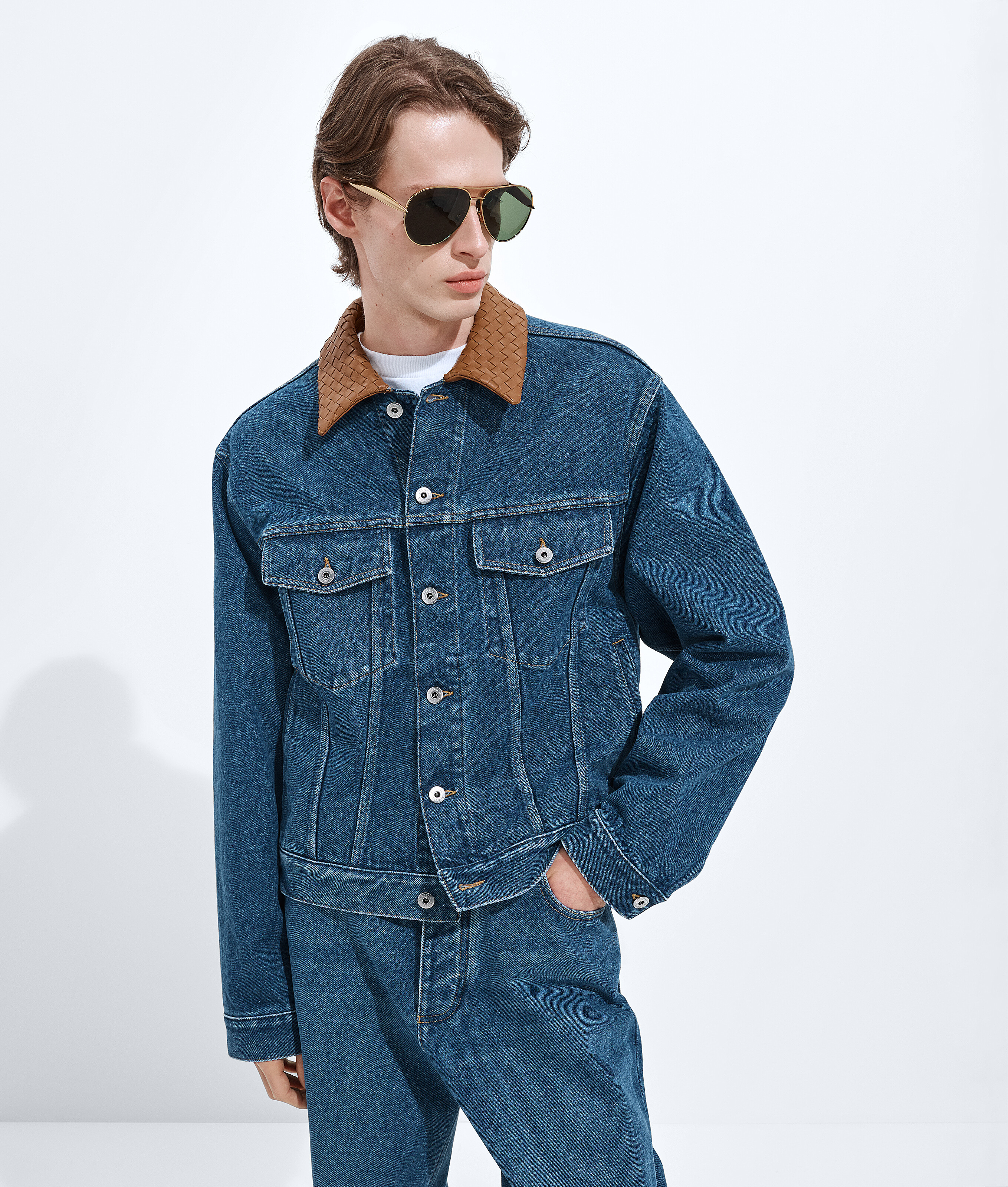 Bottega Veneta blue Clothing Bottega Veneta Men's Medium Indigo Denim Jacket in Mid Blue #378643 View 2 | Nigo Office