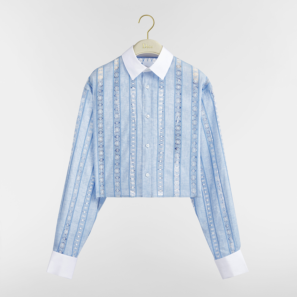 Dior blue Clothing DIOR Dioriviera Embroidered Blouse Light Blue Cotton and Linen Blend #395076 | Nigo Office