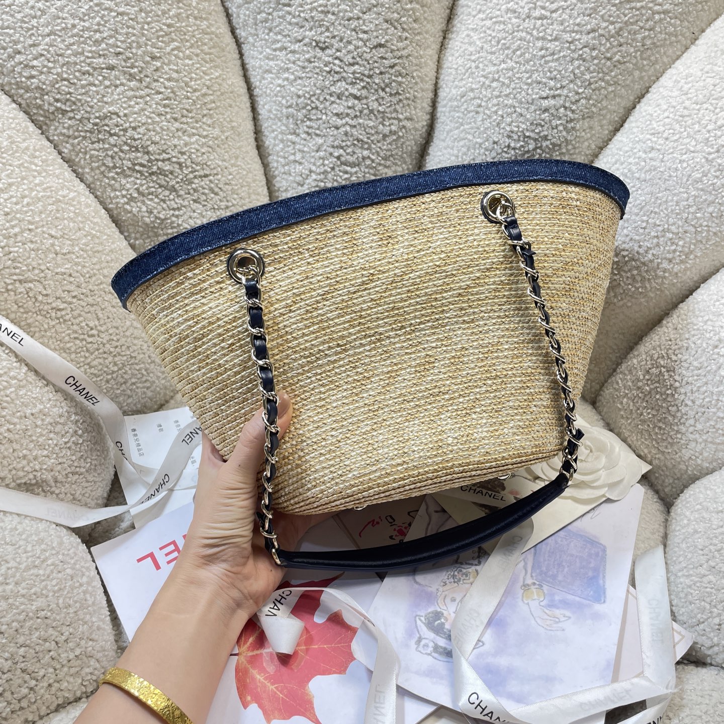 [TOP] CHANEL Straw-Woven Patchwork Shopping Basket Bag 18-41-13cm - 6 Color - 711 Luxury