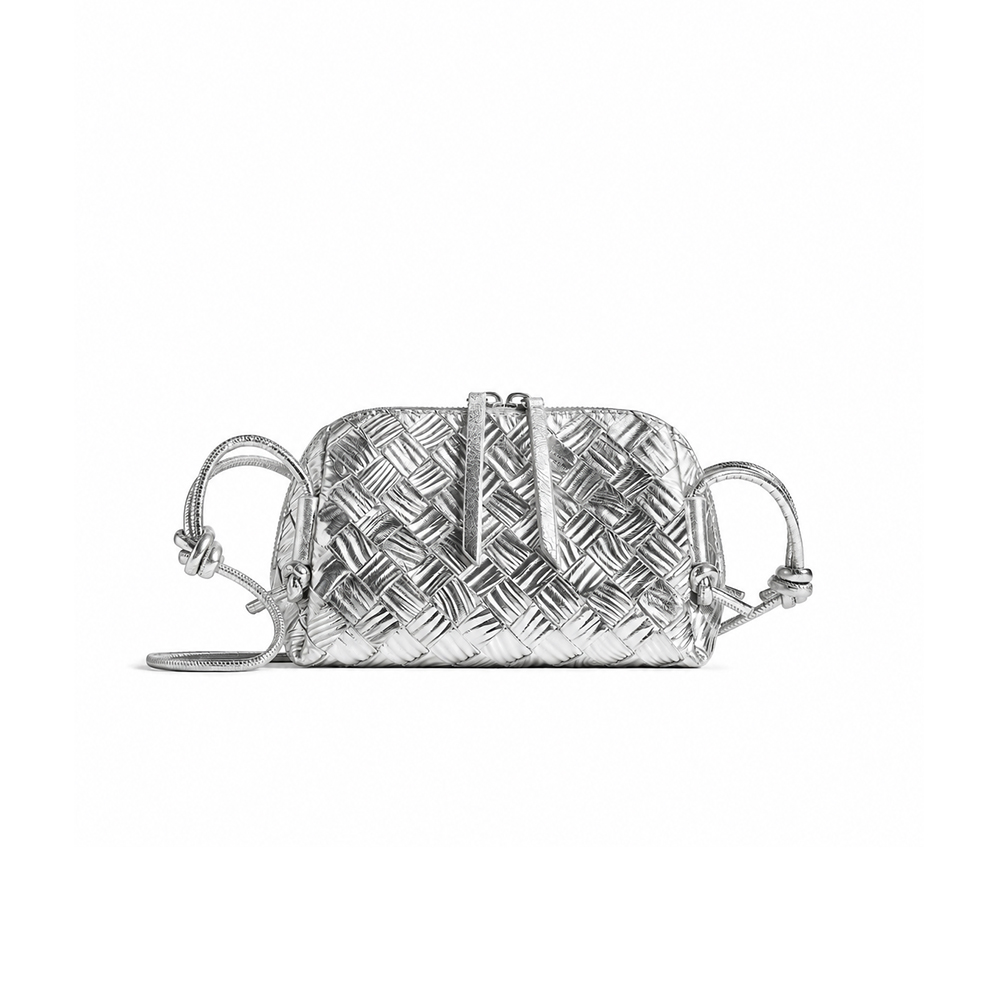 Bottega Veneta Women's Concert Intrecciato Weave Adjustable Tubular Shoulder Strap Sliding Knotted Sheepskin Clutch #332754