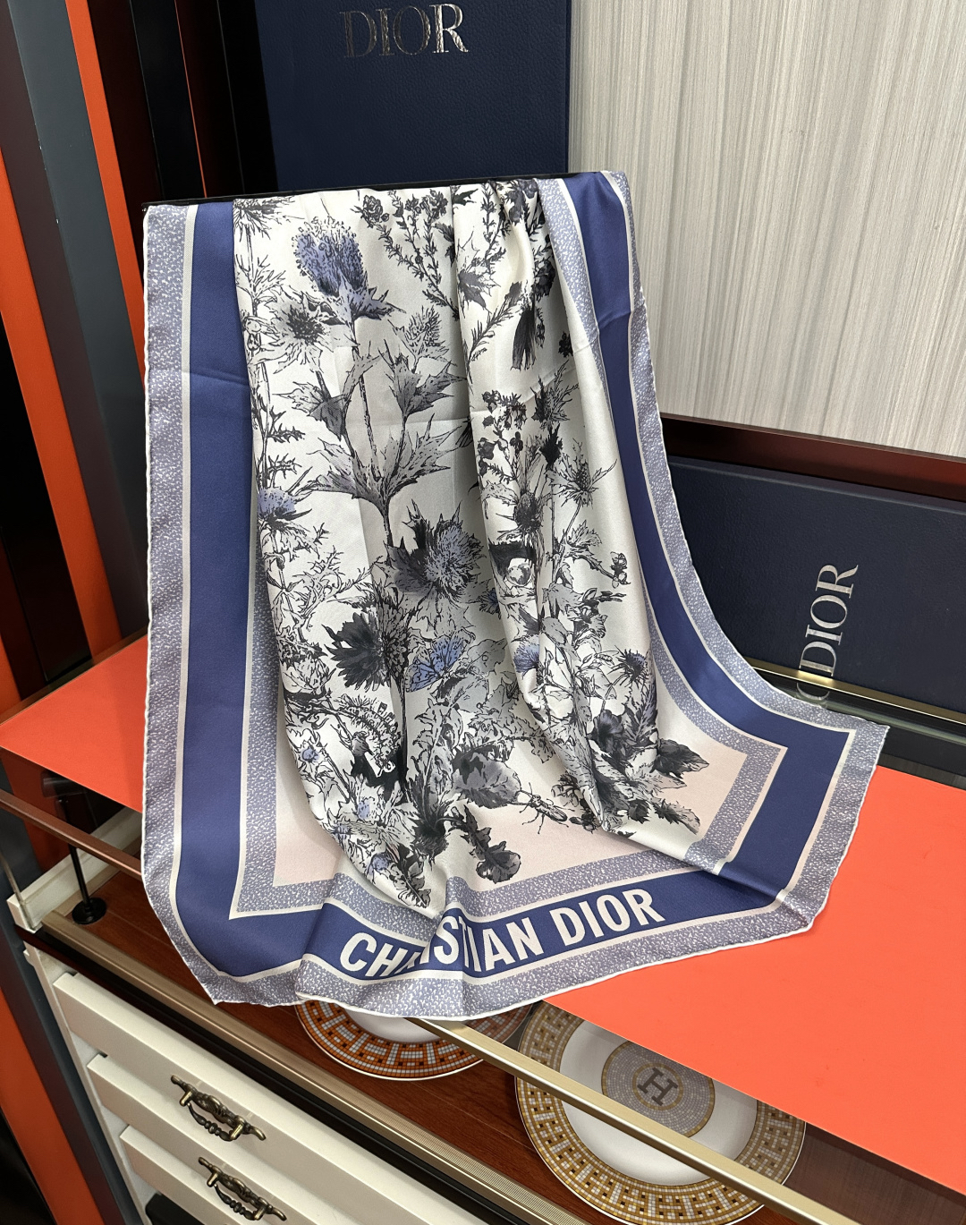 [TOP] Christian Dior Silk Scarf 90x90 cm - Blue - 711 Luxury