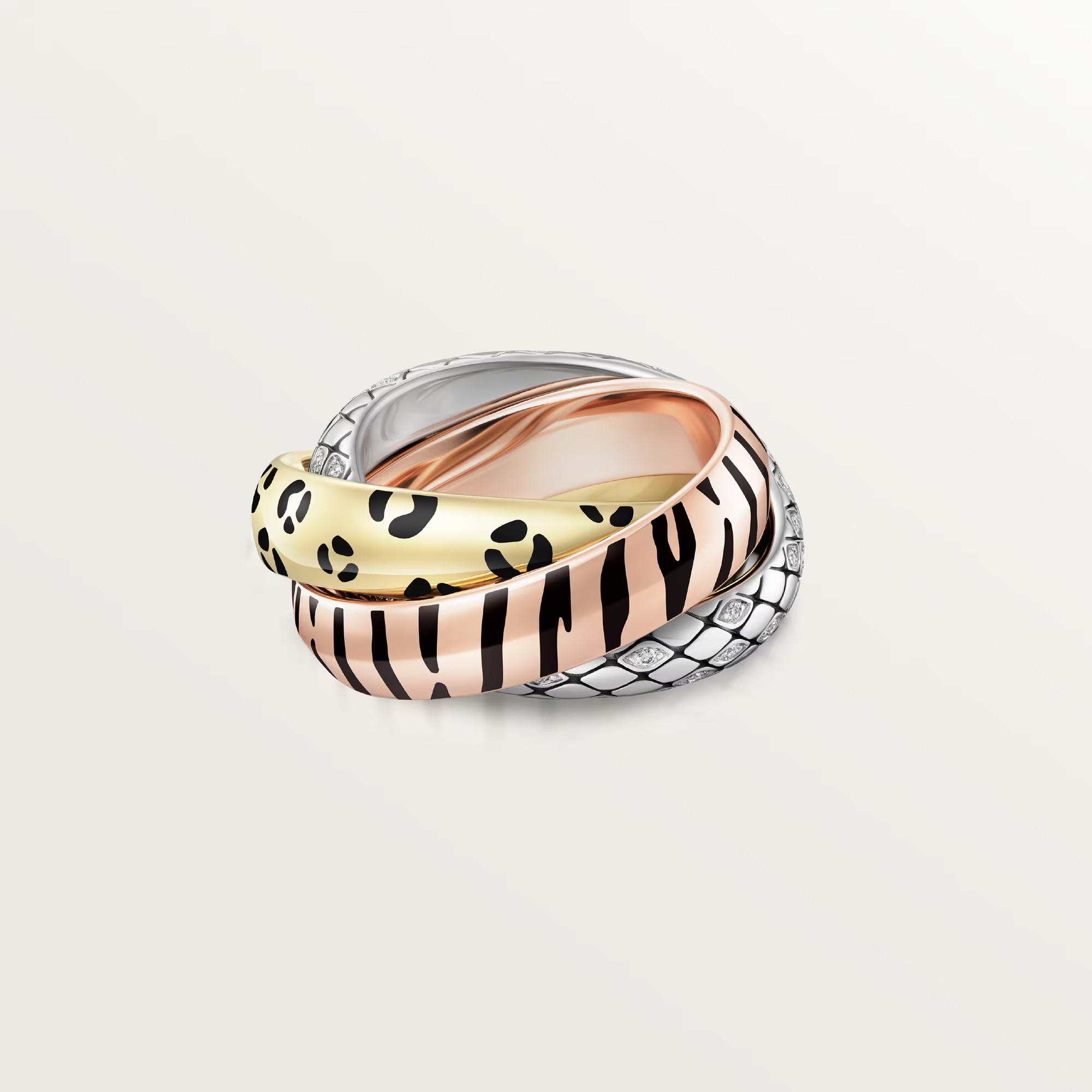 Carty Three Circles Ring, Three Tone, Lacquer, Half-Paved