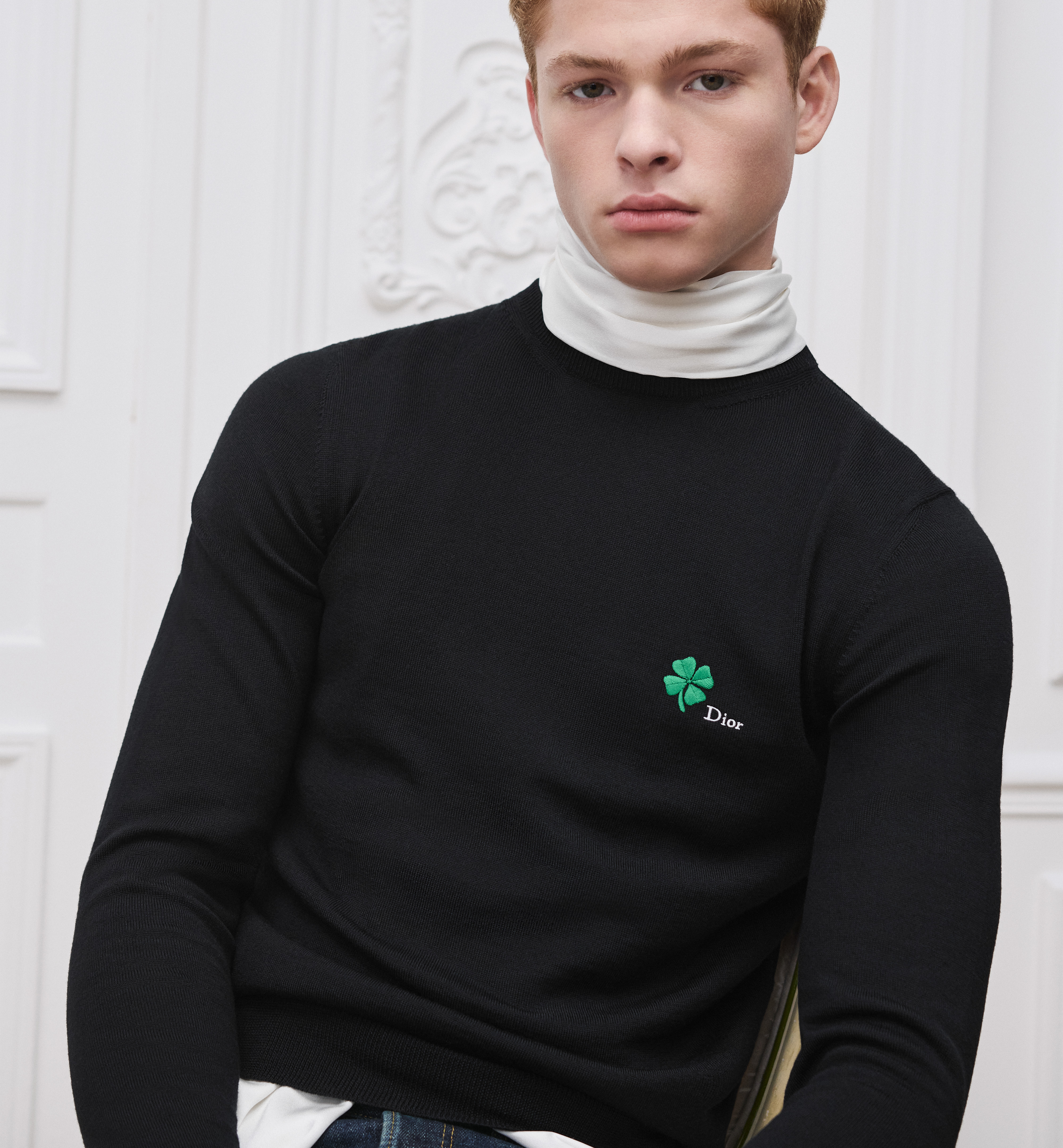 Dior black Clothing DIOR Sweater with Dior Clover Embroidery Black Virgin Wool Jersey #396571 View 2 | Nigo Office