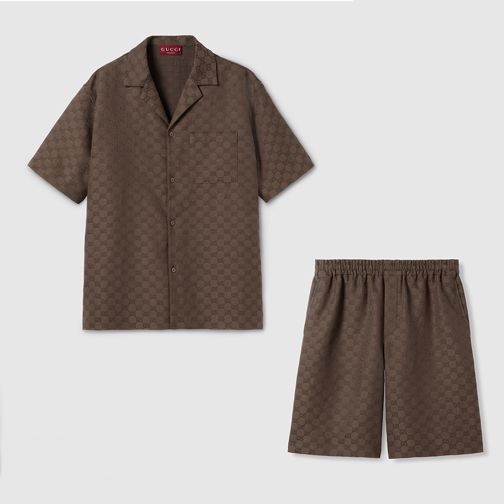 GUCCI GG Canvas Linen Blen Shorts in Brown #384266