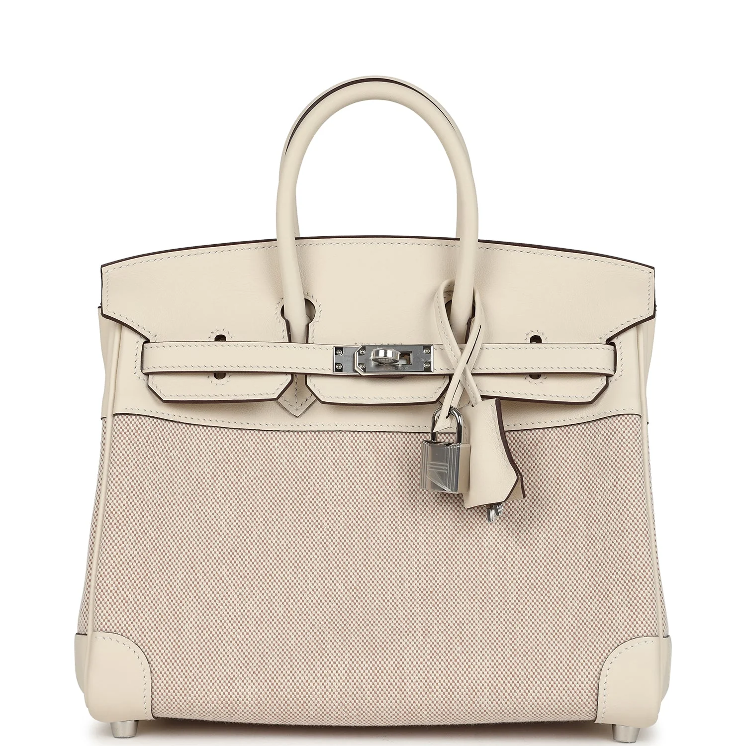 Hermes BirkinNata Swift and Ecru-Beige Toile H Canvas Palladium Hardware