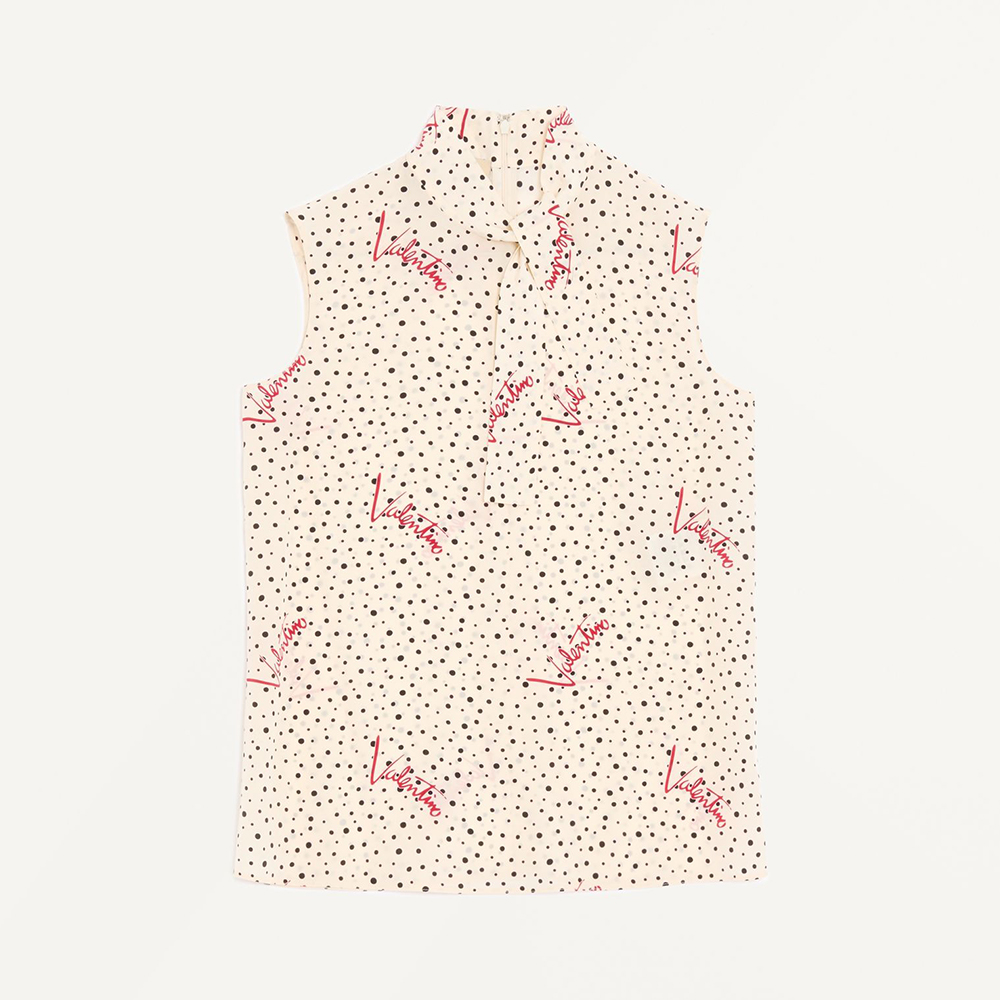 Valentino Plus De Pois Crepe De Chine Bubble Top for Woman in Vanilla Multicolor #383496