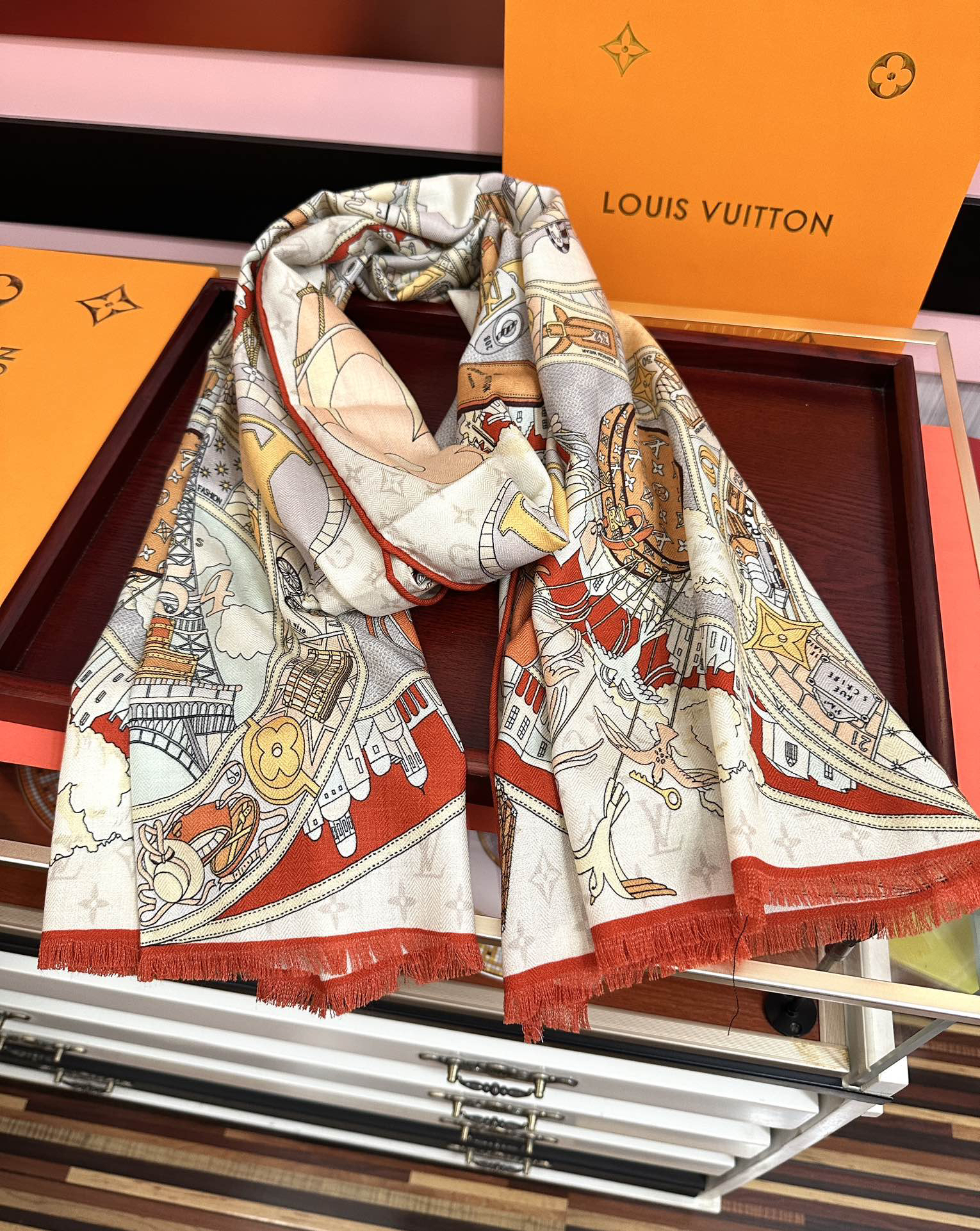 [TOP] Louis Vuitton LV Scarf  65x185 cm - Red - 711 Luxury