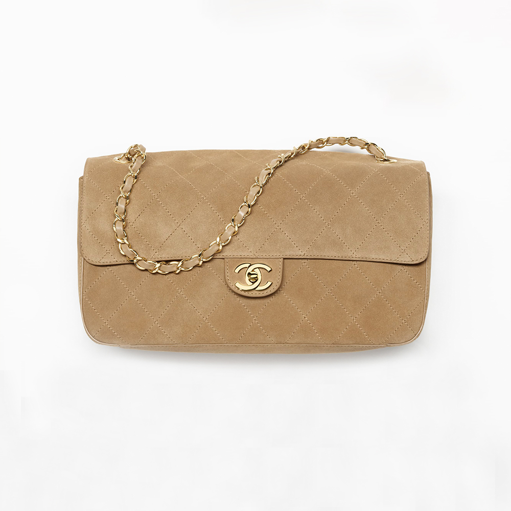 Chanel beige Bag CHANEL Maxi Flap Bag Suede Calfskin Gold-tone Metal Dark Beige #395354 | Nigo Office