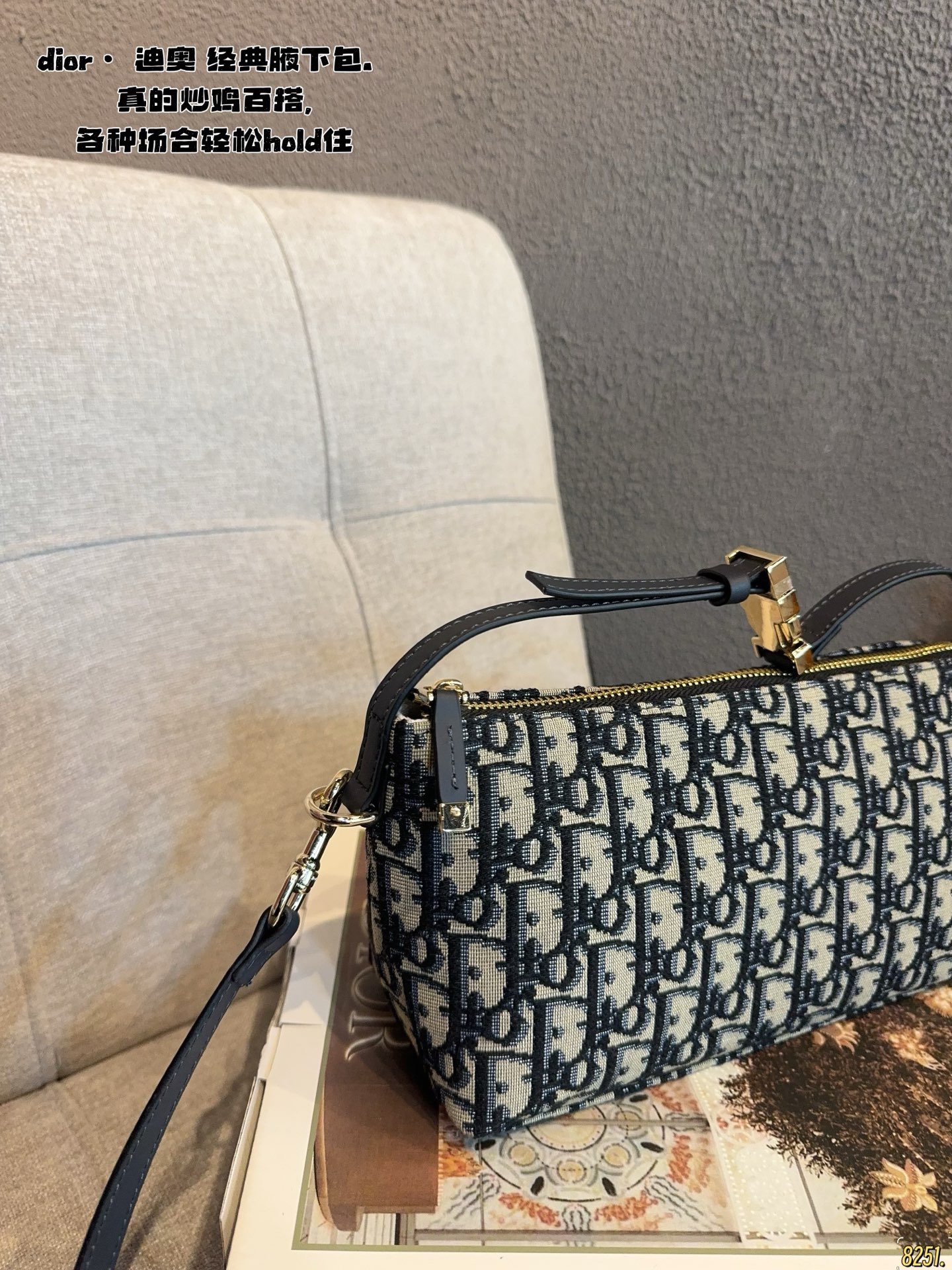 Dior Canvas Underarm Bag with Zipper Closure and Detachable Strap (Replica)