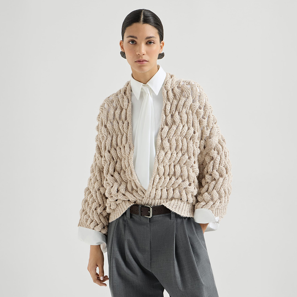 Brunello Cucinelli Dazzling waves cardigan for Woman in Sand #386344