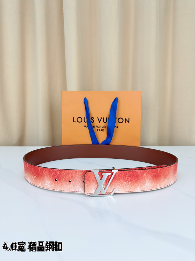 [TOP] Louis Vuitton LV Initiales Monogram Pigment Belt 4cm - Red - 711 Luxury