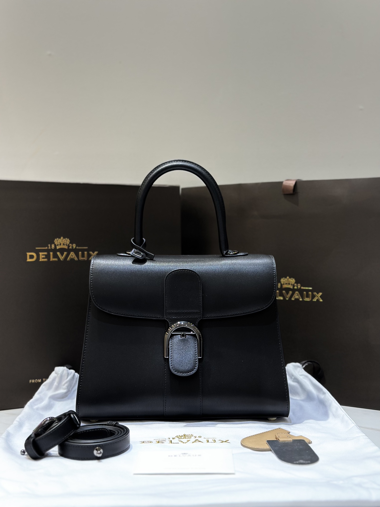[TOP] Delvaux Brillant Bag Box Leather 28cm - Black - 711 Luxury