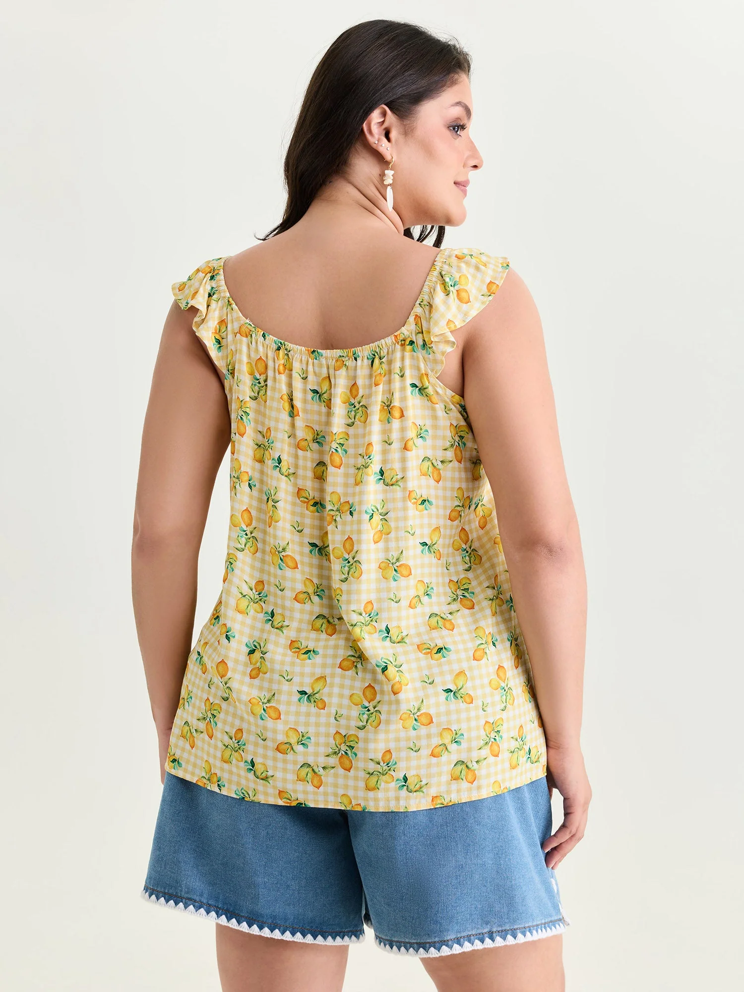 Supersoft Lemon Print Ruffled Sleeve Tank Top
