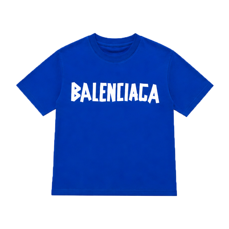 Balenciaga Unisex Kids Double-Sided Tape Effect Letter BB Logo Print Short Sleeve Cotton T-Shirt Boys Girls Basic Tee Sizes 100-160