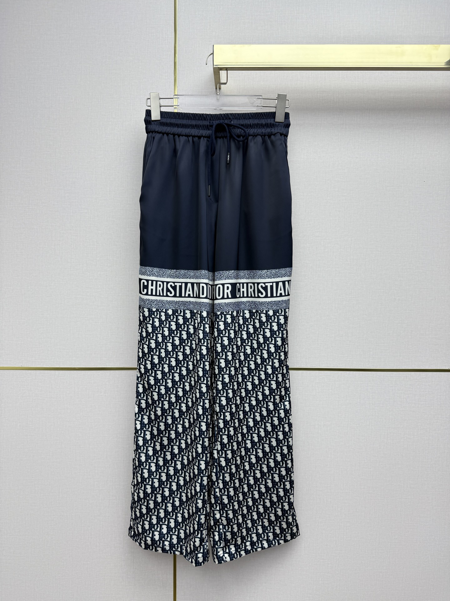 [TOP] Christian Dior Wide-leg Trousers in Classic Monogram Print - Navy Blue