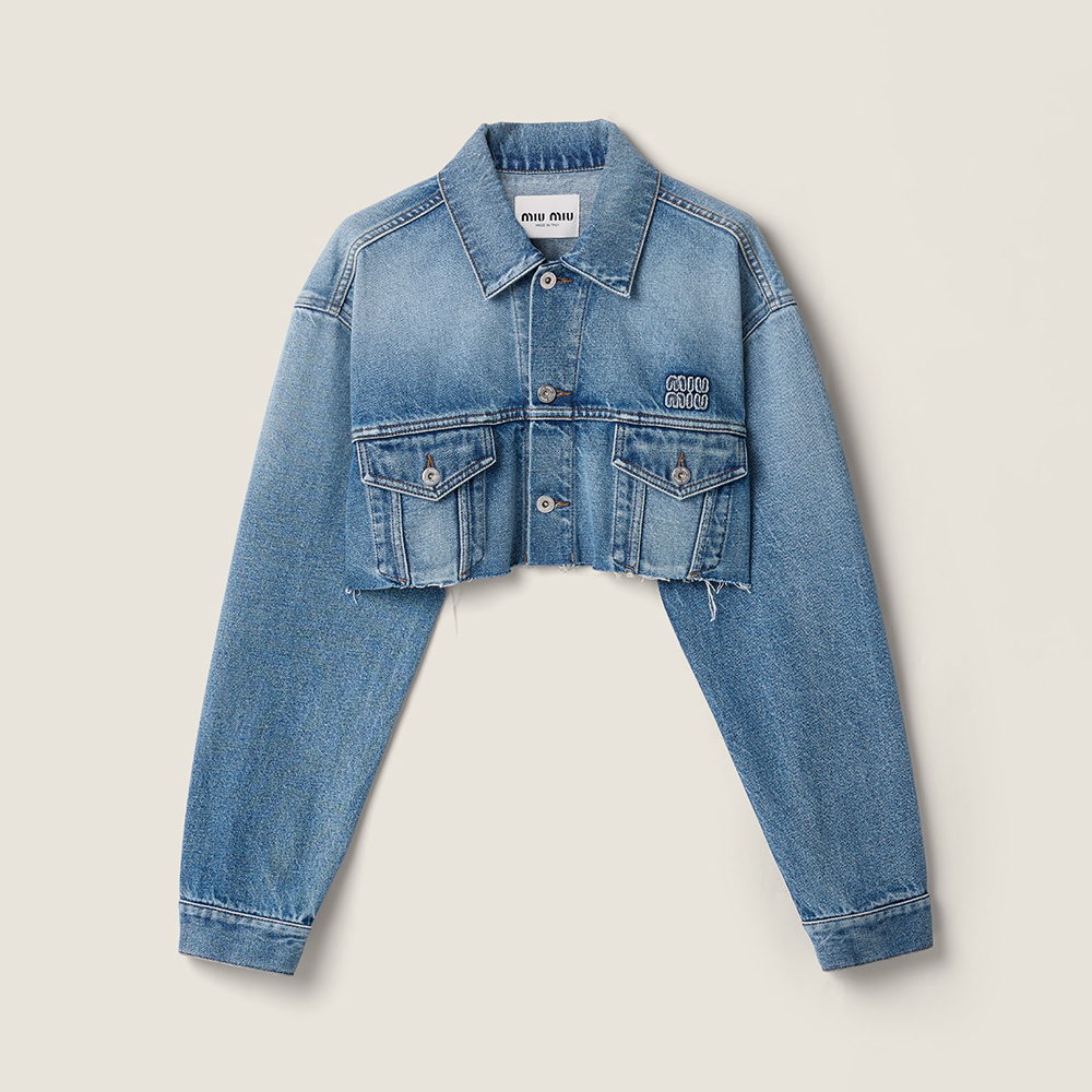 MiuMiu Navy Cropped Washed Denim Jacket and Miniskirt #386265