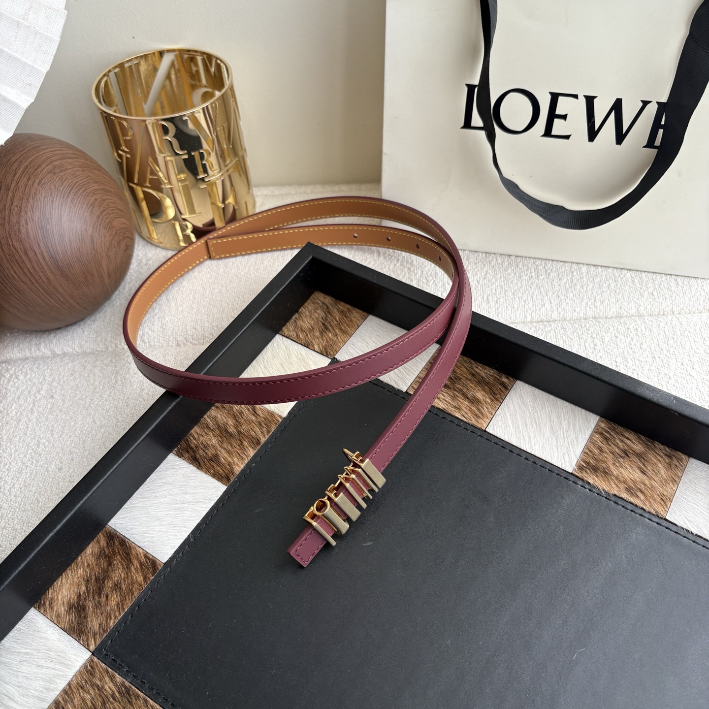 [TOP] LOEWE Leather Belt 1.5 cm - Wine Red - 711 Luxury