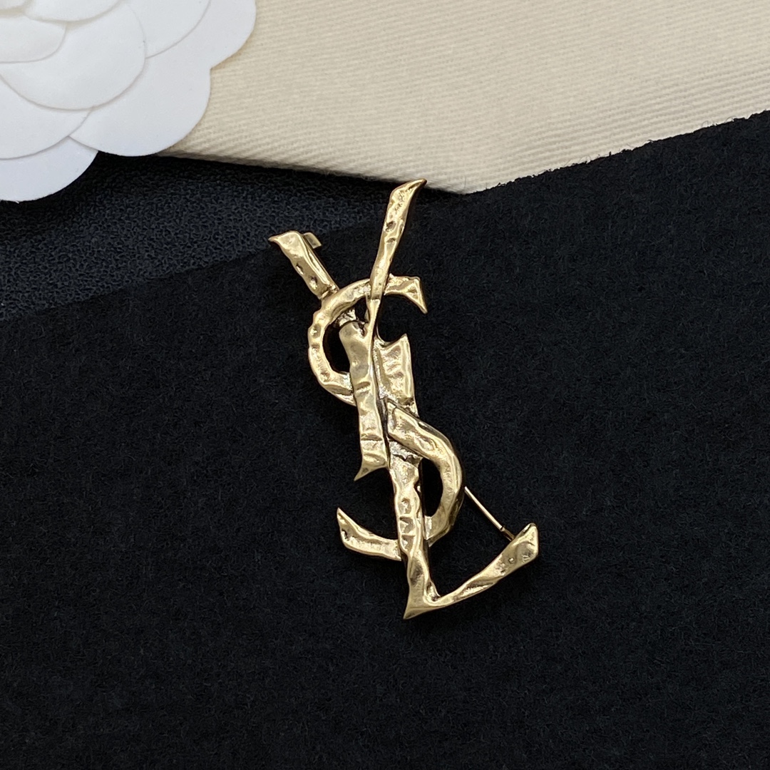 [TOP] Yves Saint Laurent YSL Brooch - Gold