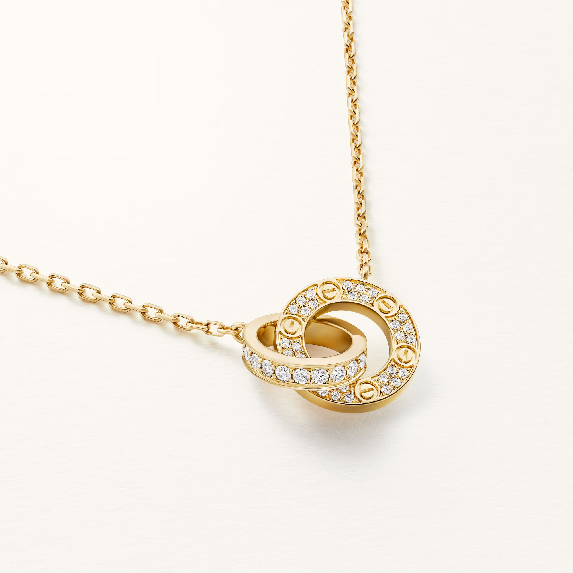 Carty Love Luna Loop Necklace, Yellow Gold, Paved Moissanite