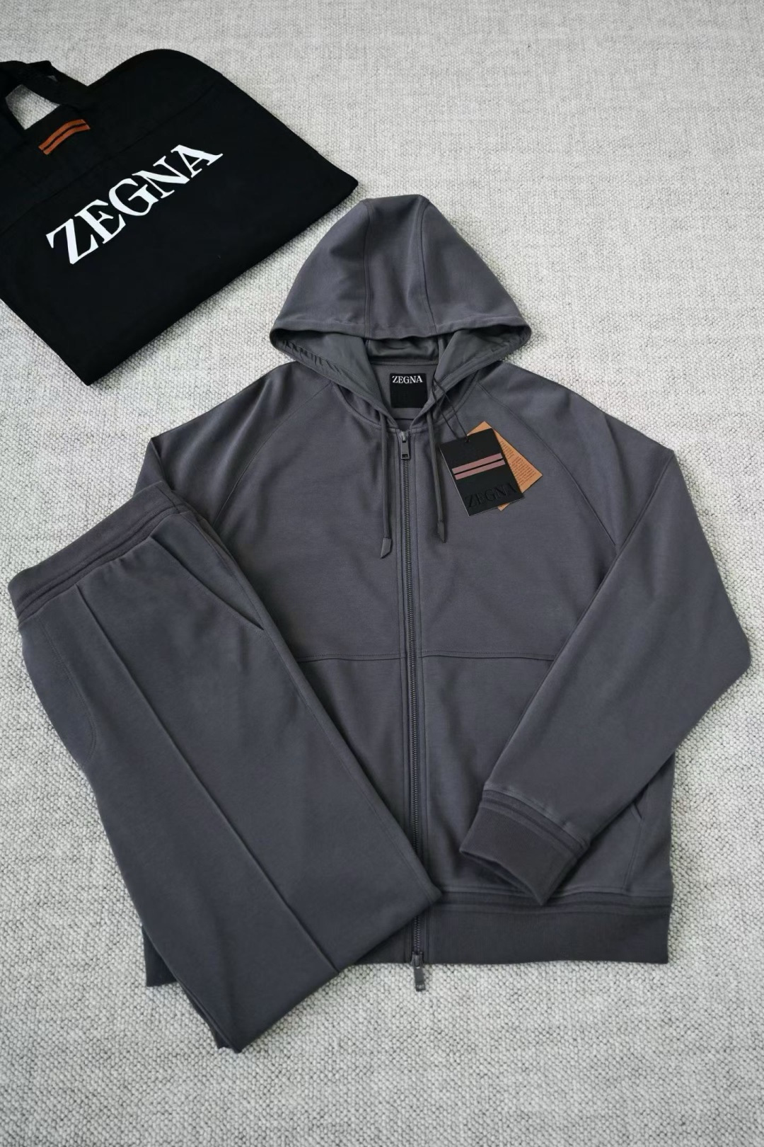 Designer Clothing Zegna Solid Color Cotton Casual Hooded Zipper Sweatshirt and Pants View 2 | Nigo Office
