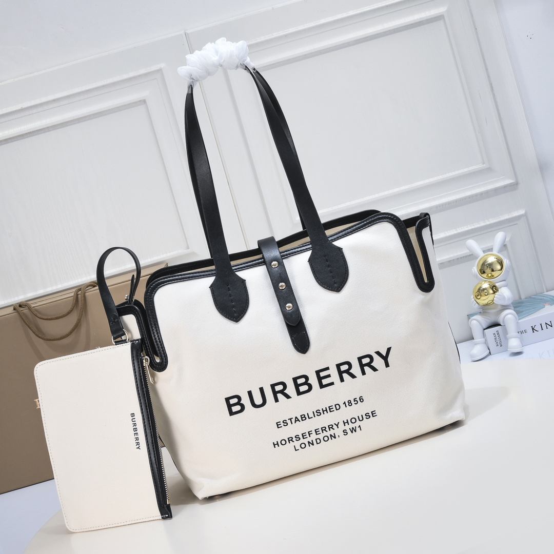 [TOP] BURBERRY The Belt Tote Bag Canvas  35 x 15 x 31cm - White and Brown - 711 Luxury