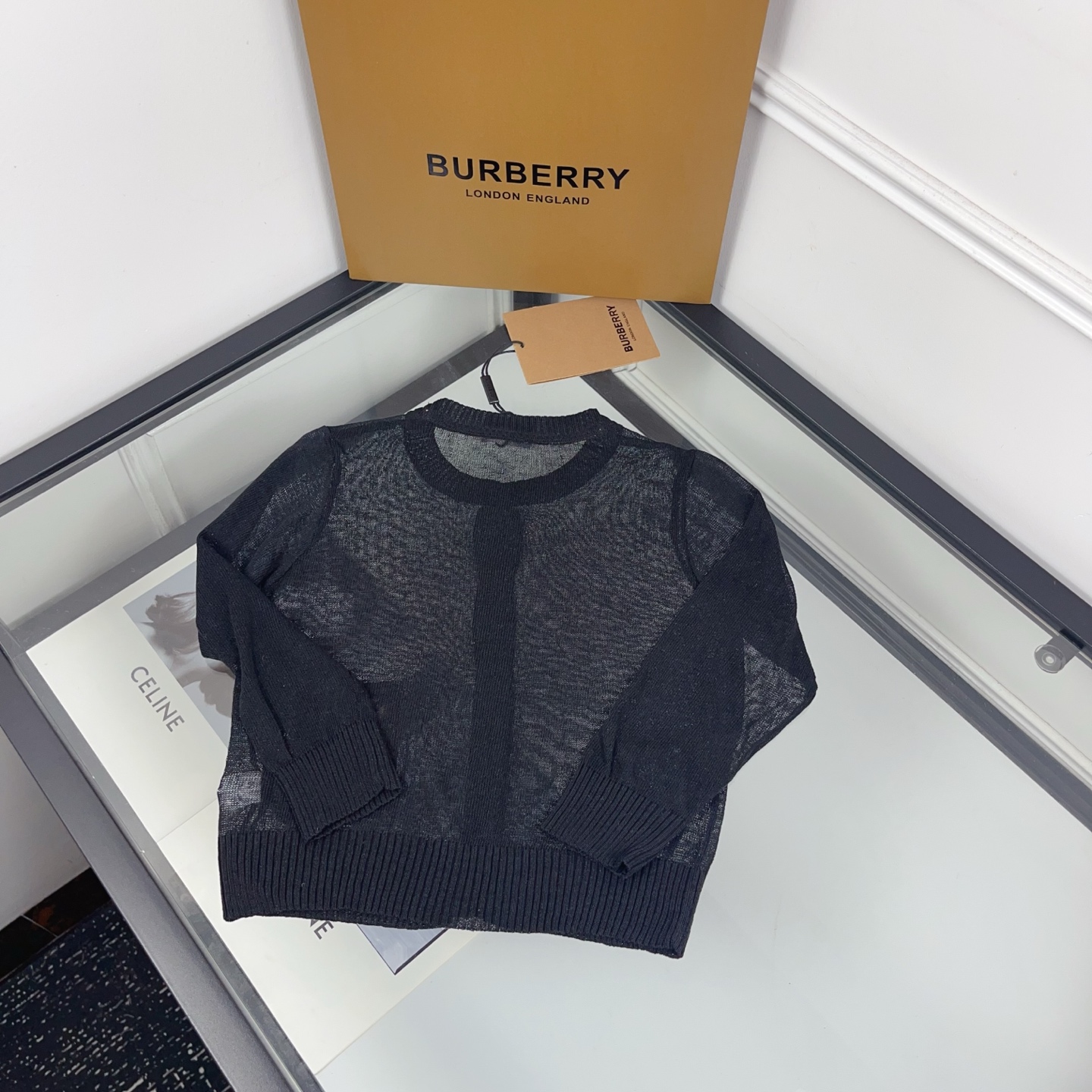 Burberry Unisex Kids Black Thin Knit Vintage Plaid Pocket Crew Neck Sun Protection Air Conditioner Cardigan Boys Girls Sizes 90-150
